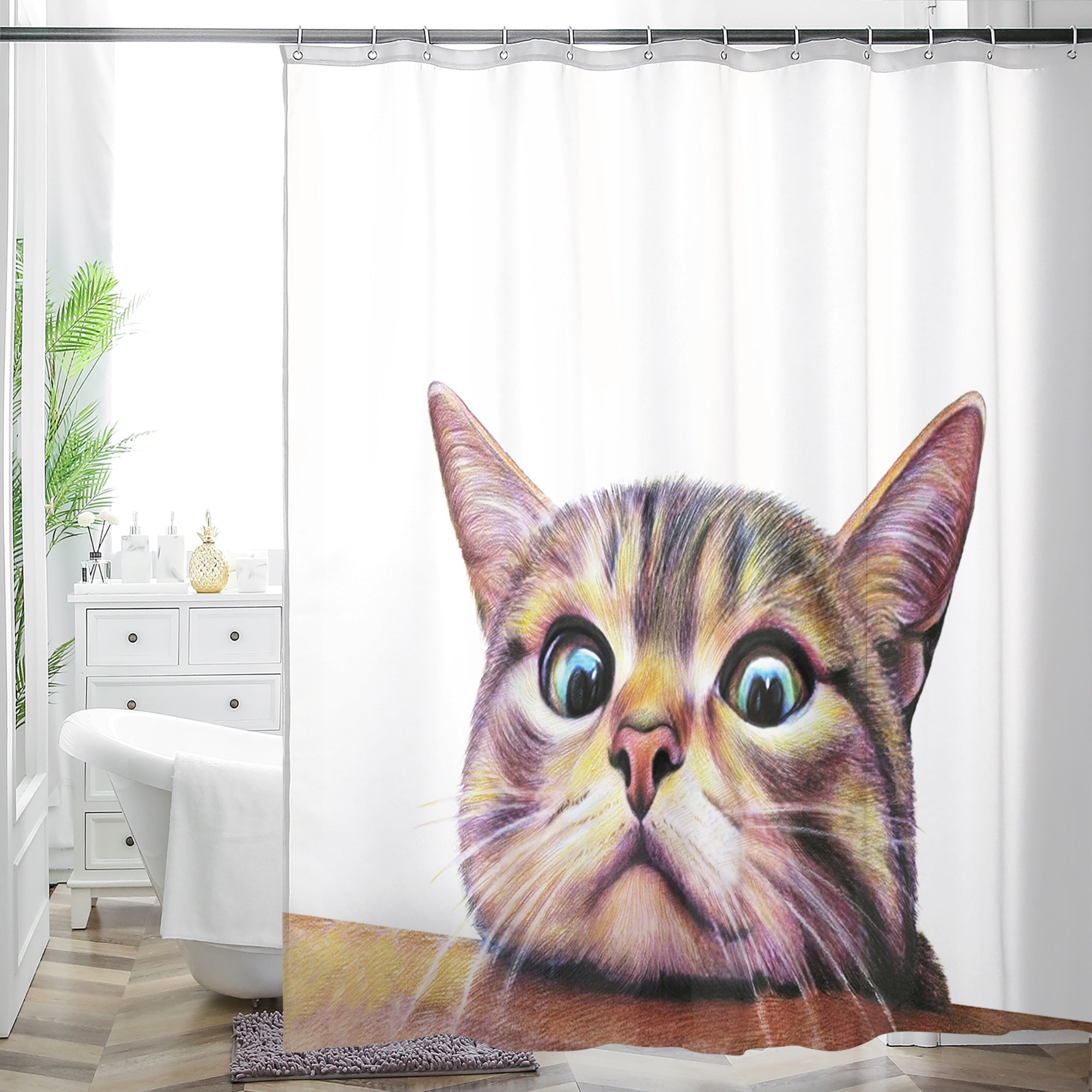 Eco Friendly Shower Curtain - Non Toxic Boho Floral Print - Machine Washable Farmhouse Style - 72"x72"