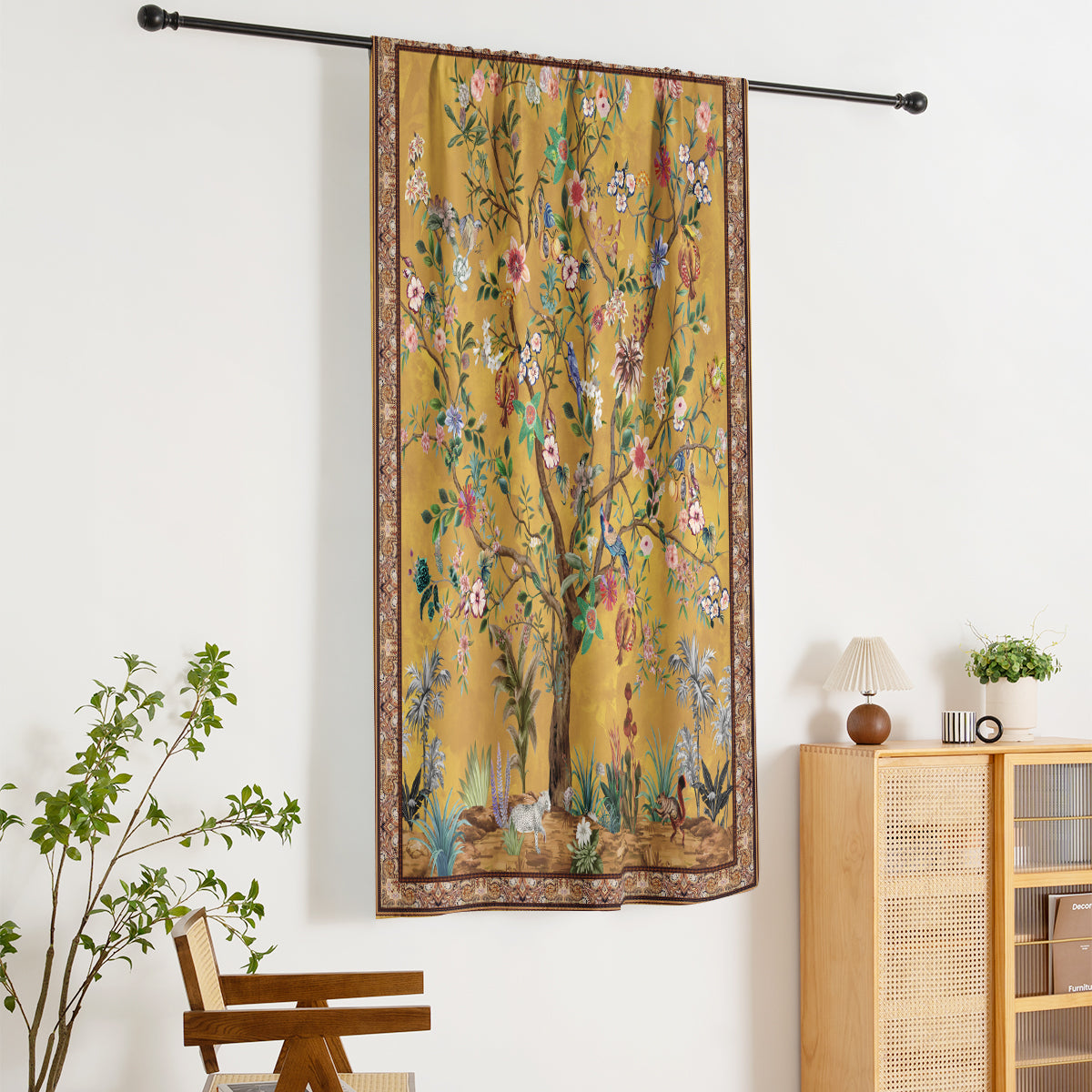 Rod Pocket Door Curtains Thermal Insulated Room Darkening Curtains Blackout Floral Style Drapes Window Curtain 1 Panel for Living Room Bedroom Kitchen