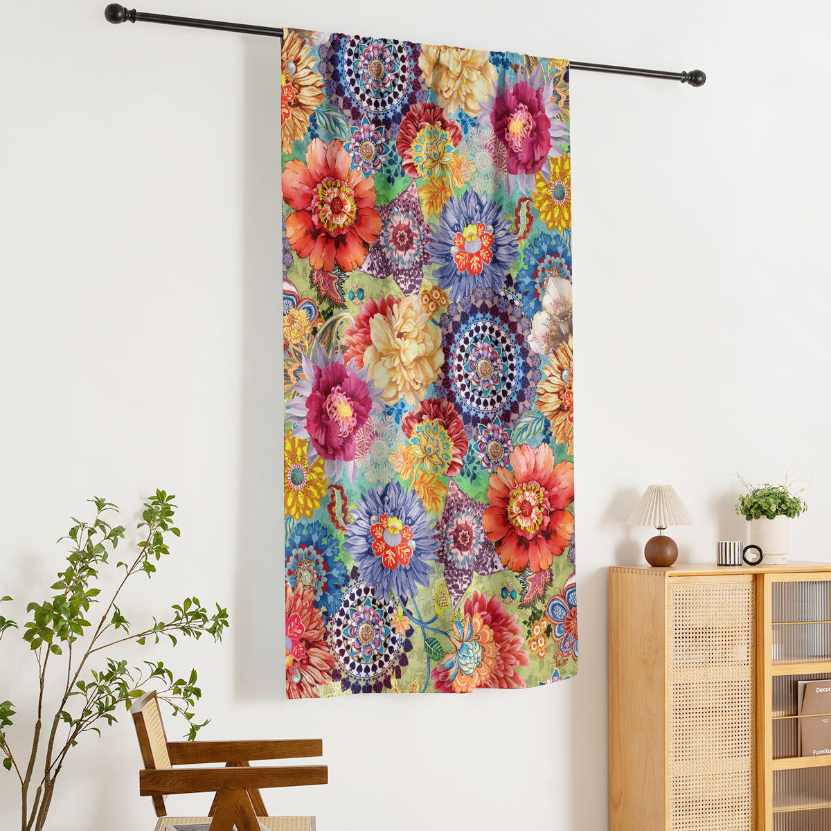 Thermal Blackout Door Curtain - Boho Floral - Room Darkening Panel