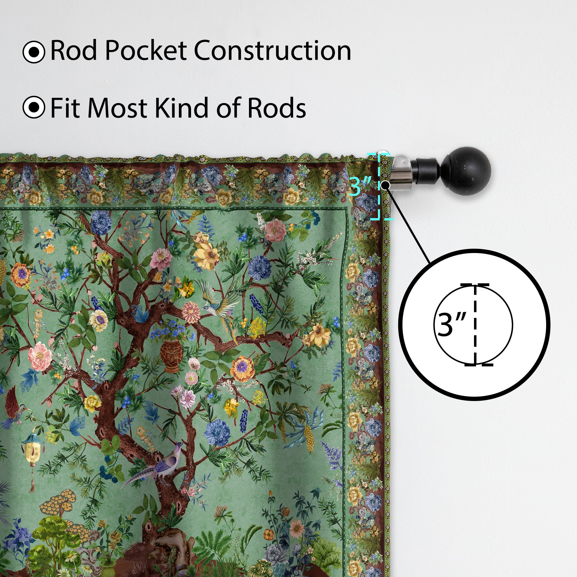Thermal Blackout Door Curtain - Boho Floral - Room Darkening Panel