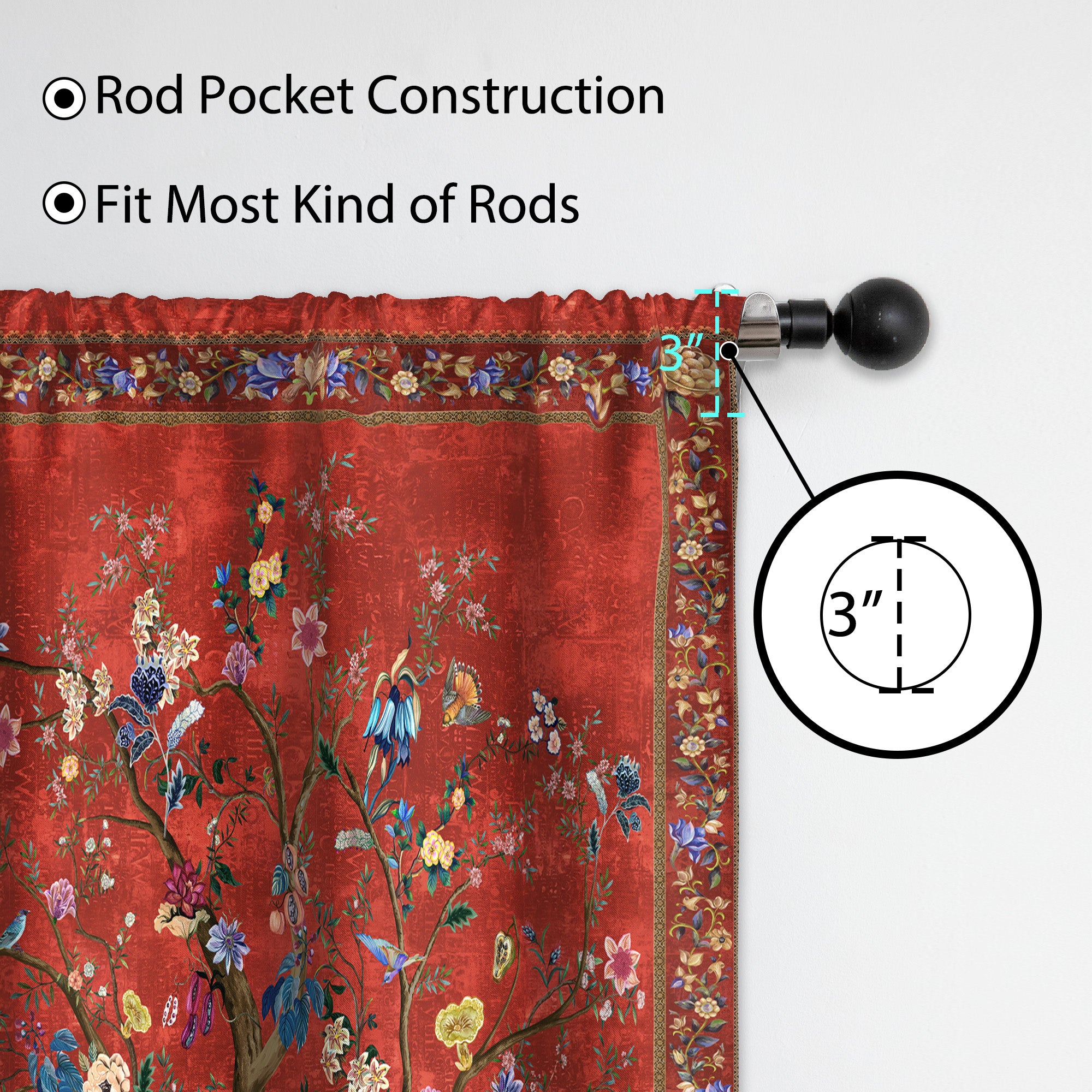 Thermal Blackout Door Curtain - Boho Floral - Room Darkening Panel