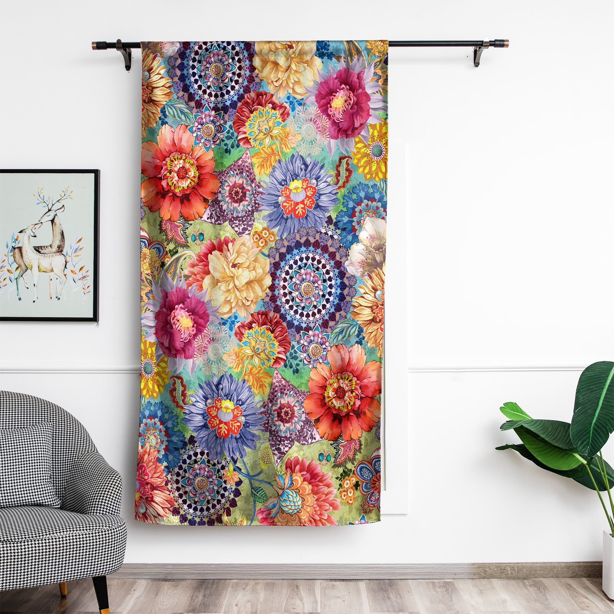 Thermal Blackout Door Curtain - Boho Floral - Room Darkening Panel
