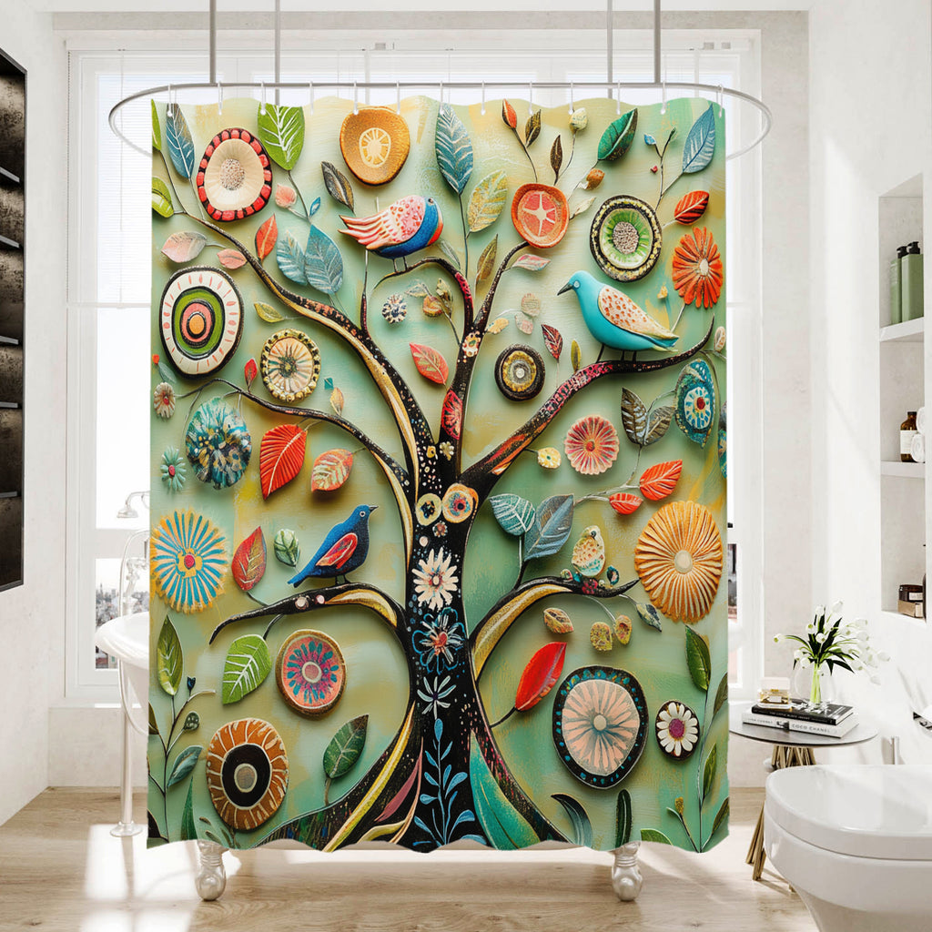 Warm Cozy Shower Curtain - Comforting Boho Floral - Hygge Inspired Waterproof - 72"x72"