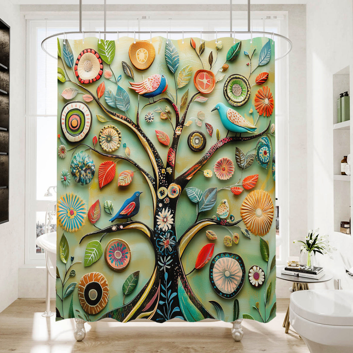 Warm Cozy Shower Curtain - Comforting Boho Floral - Hygge Inspired Waterproof - 72"x72"