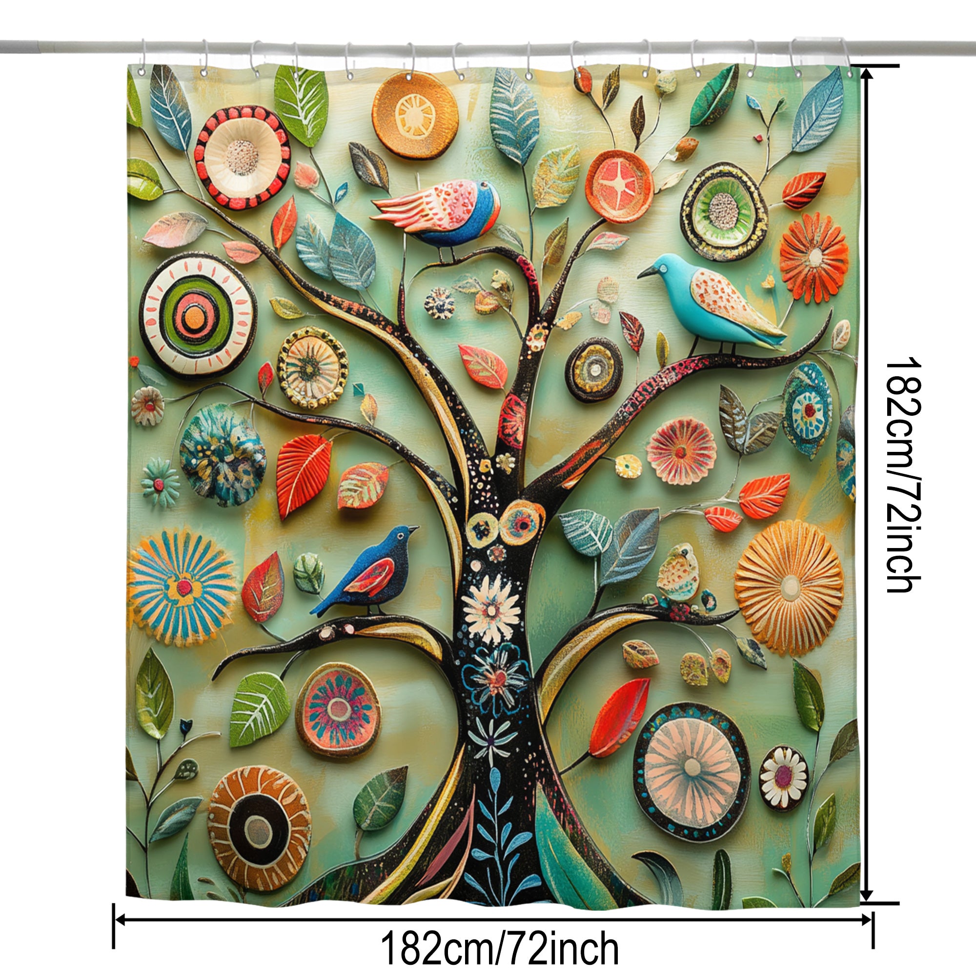 Warm Cozy Shower Curtain - Comforting Boho Floral - Hygge Inspired Waterproof - 72"x72"