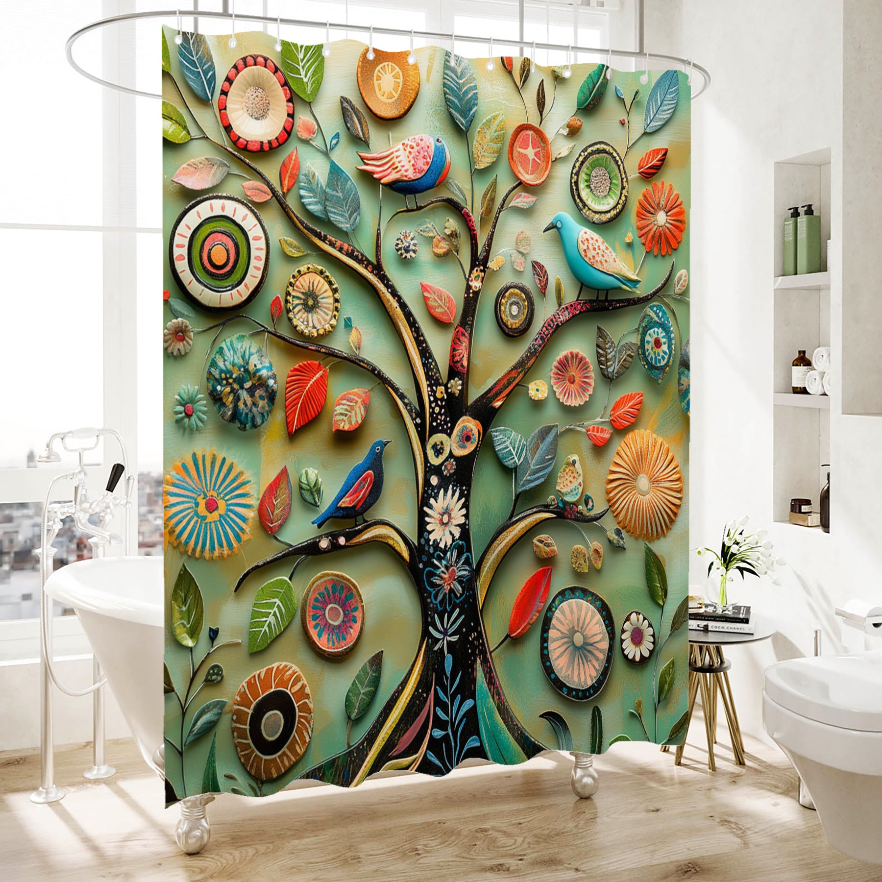 Warm Cozy Shower Curtain - Comforting Boho Floral - Hygge Inspired Waterproof - 72"x72"