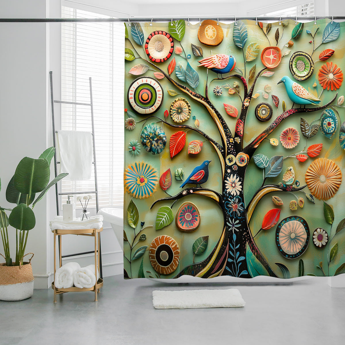 Warm Cozy Shower Curtain - Comforting Boho Floral - Hygge Inspired Waterproof - 72"x72"
