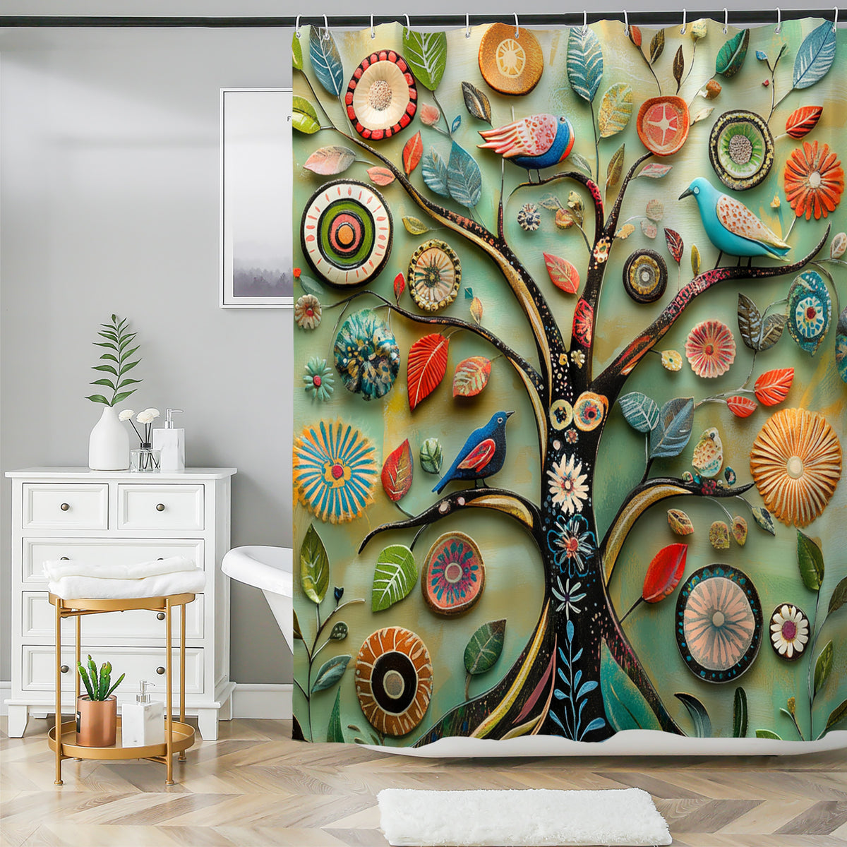 Warm Cozy Shower Curtain - Comforting Boho Floral - Hygge Inspired Waterproof - 72"x72"