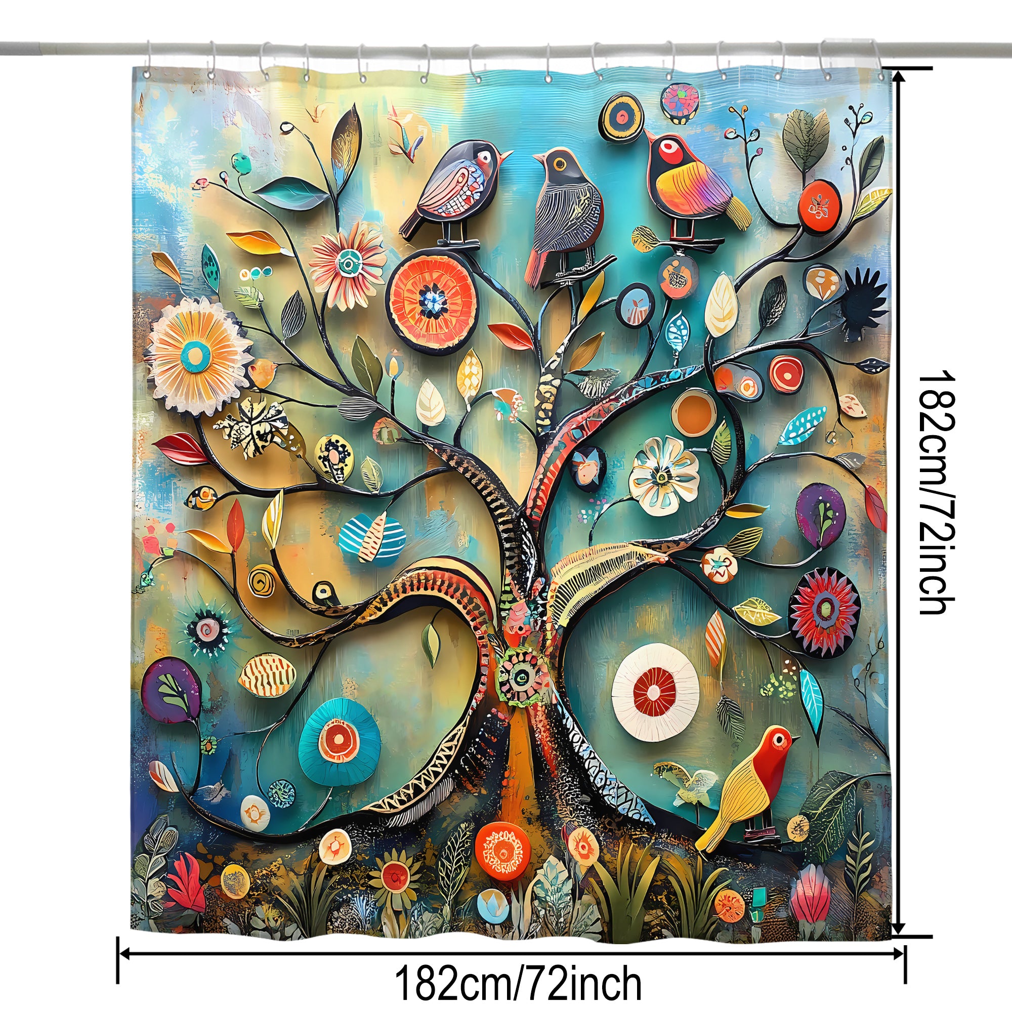 Artisan Crafted Shower Curtain - Intricate Floral Detail - Waterproof Premium Fabric - 72"x72"