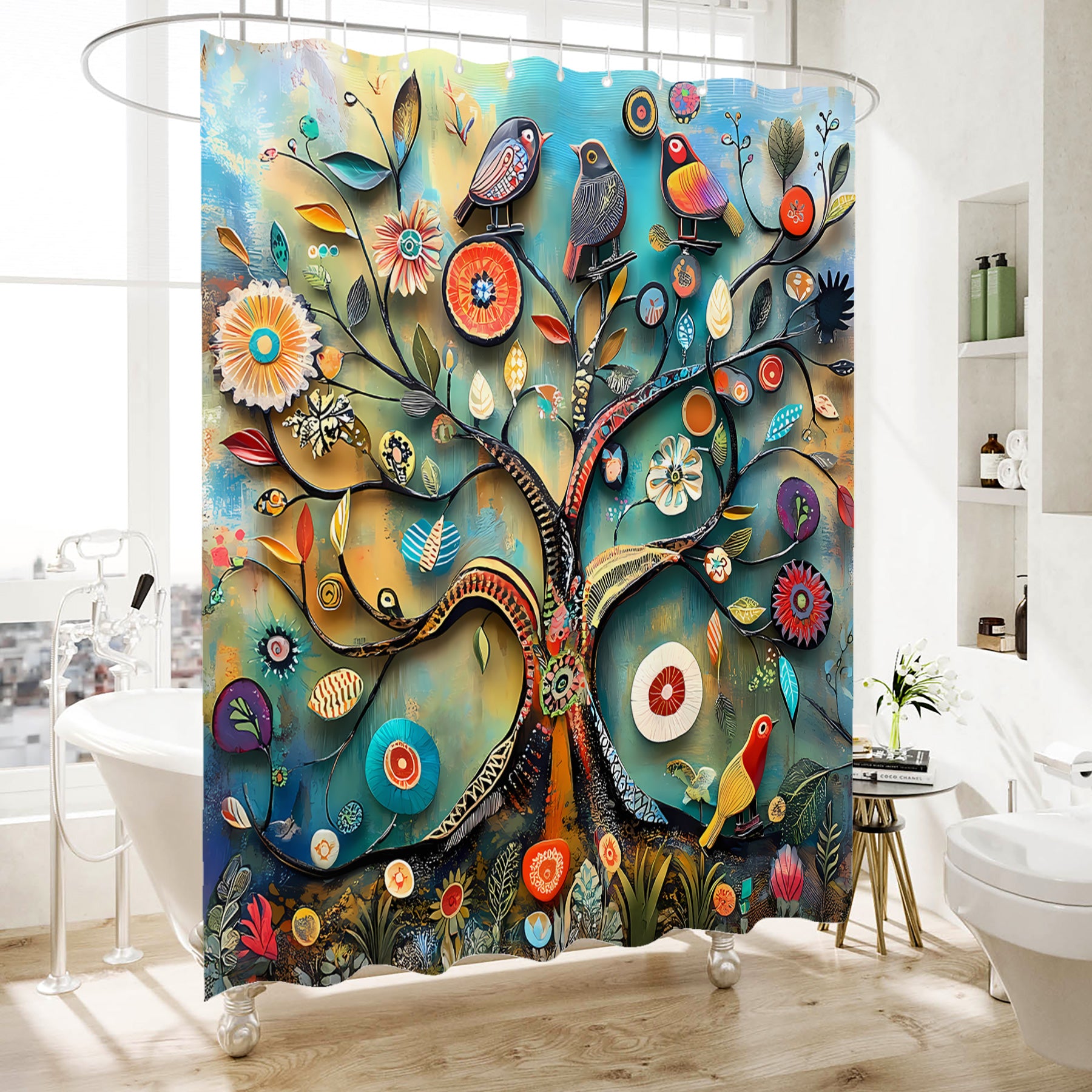 Artisan Crafted Shower Curtain - Intricate Floral Detail - Waterproof Premium Fabric - 72"x72"