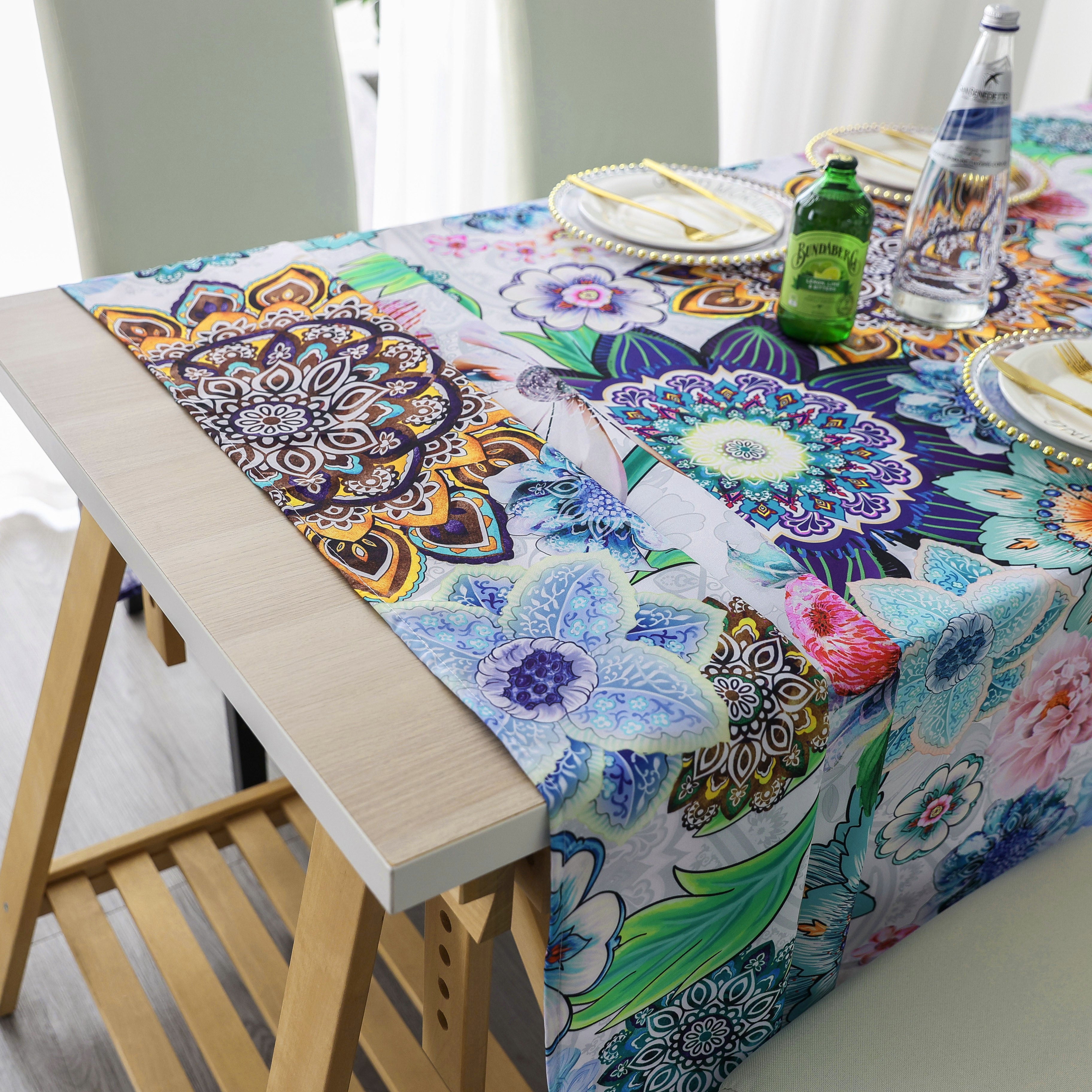 Original Design Hand Drawing Art Print Table Cloth, Washable Water Resistance Microfiber Decorative Rectangle Table Cover
