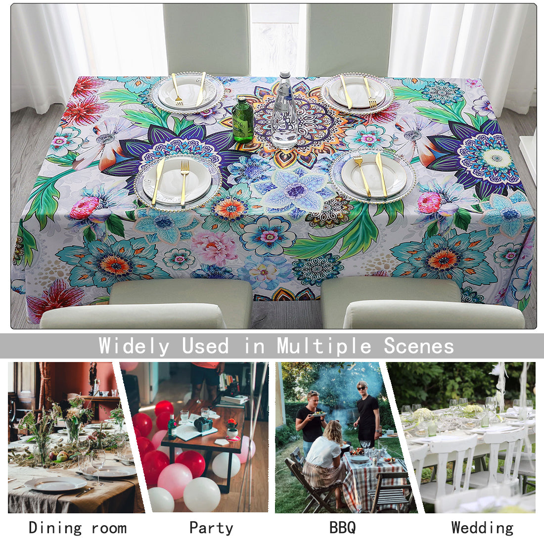 Original Design Hand Drawing Art Print Table Cloth, Washable Water Resistance Microfiber Decorative Rectangle Table Cover