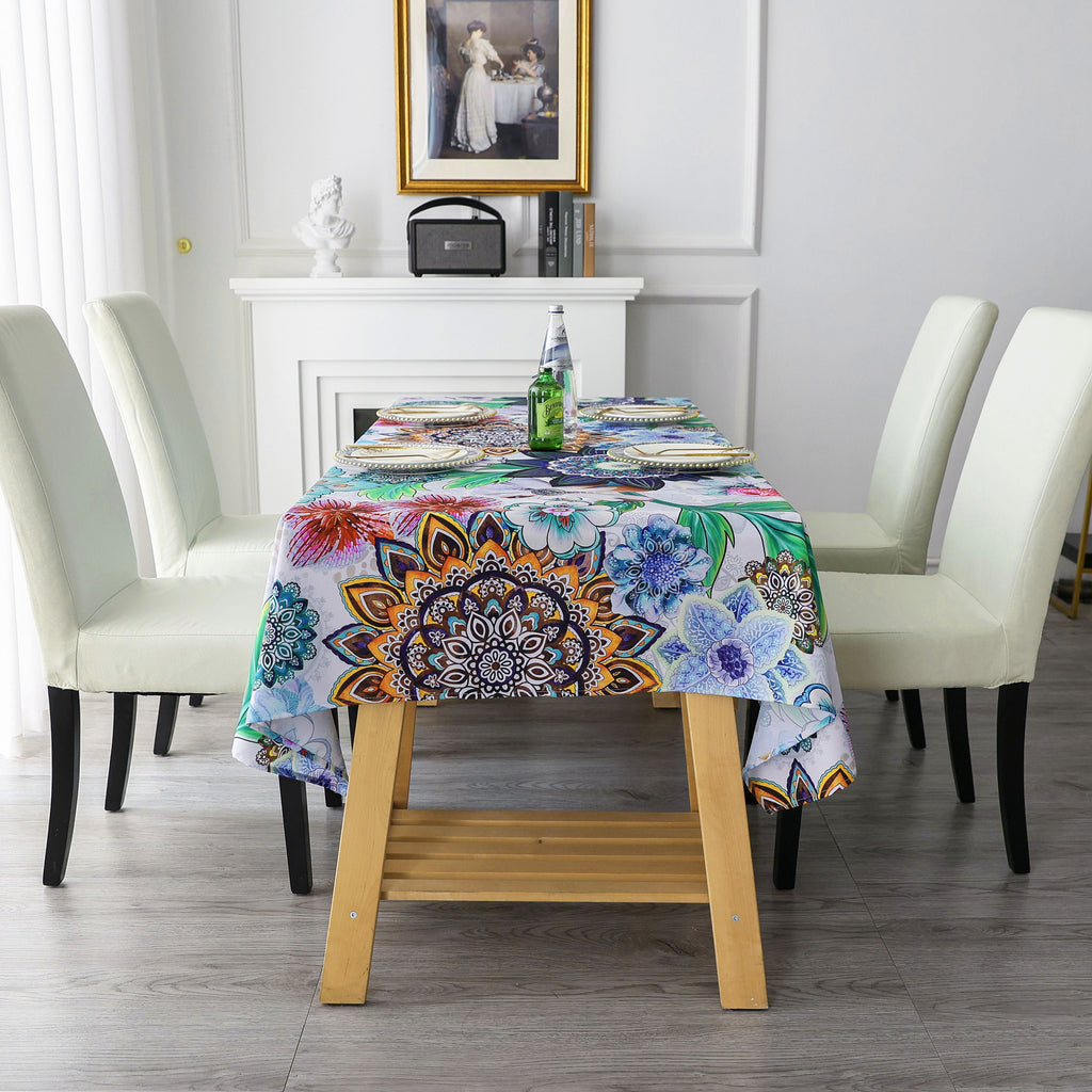 Original Design Hand Drawing Art Print Table Cloth, Washable Water Resistance Microfiber Decorative Rectangle Table Cover