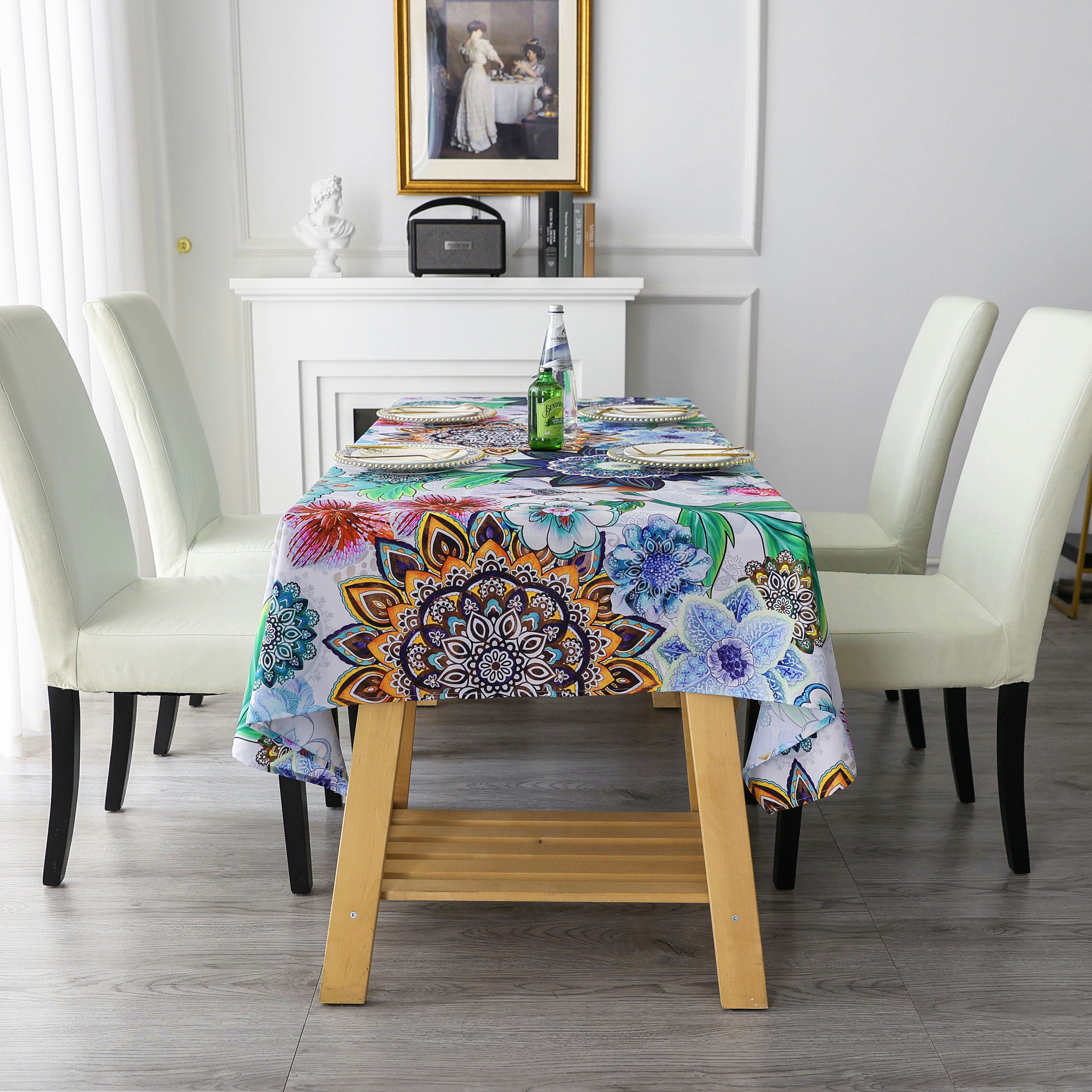 Original Design Hand Drawing Art Print Table Cloth, Washable Water Resistance Microfiber Decorative Rectangle Table Cover