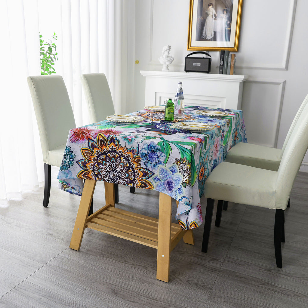 Original Design Hand Drawing Art Print Table Cloth, Washable Water Resistance Microfiber Decorative Rectangle Table Cover