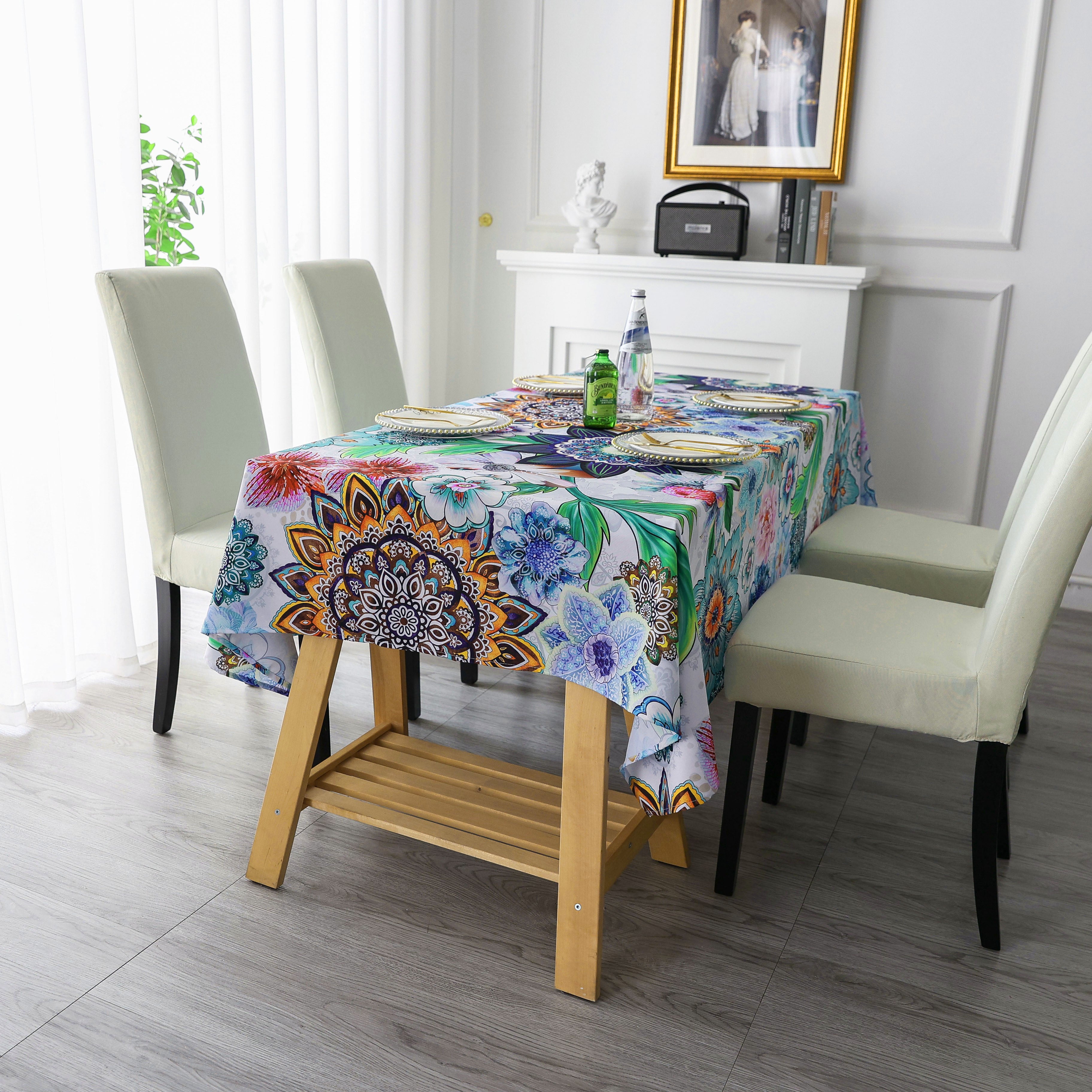 Original Design Hand Drawing Art Print Table Cloth, Washable Water Resistance Microfiber Decorative Rectangle Table Cover