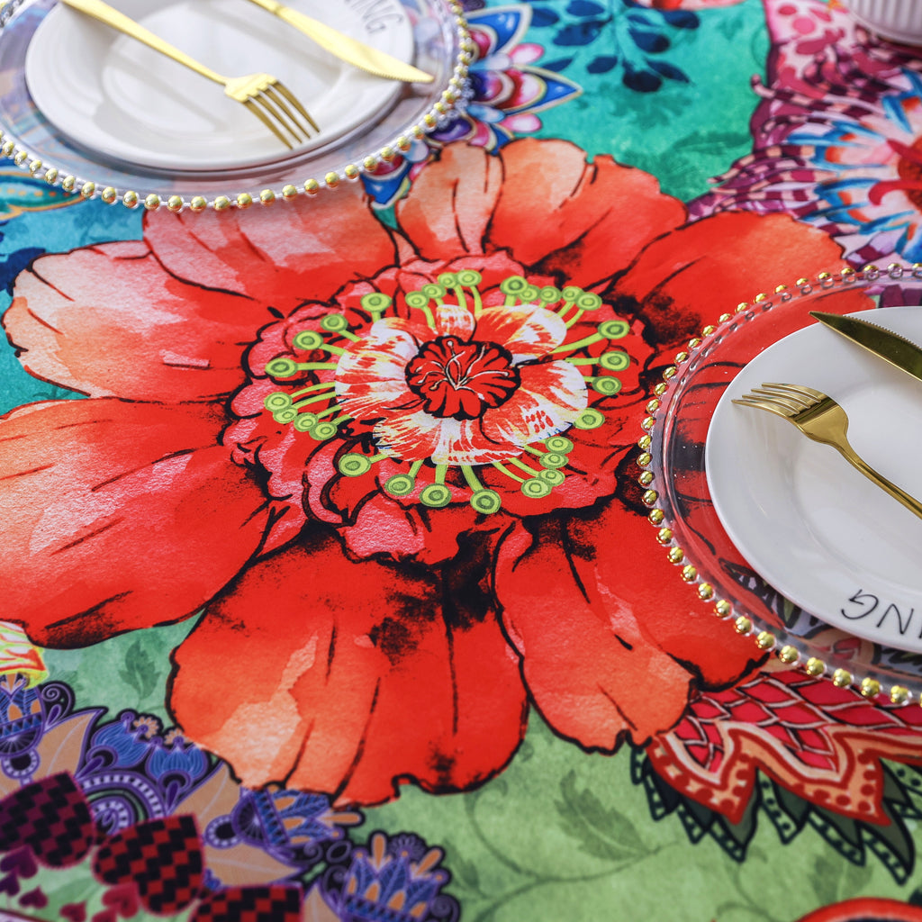 Original Design Hand Drawing Art Print Table Cloth, Washable Water Resistance Microfiber Decorative Rectangle Table Cover