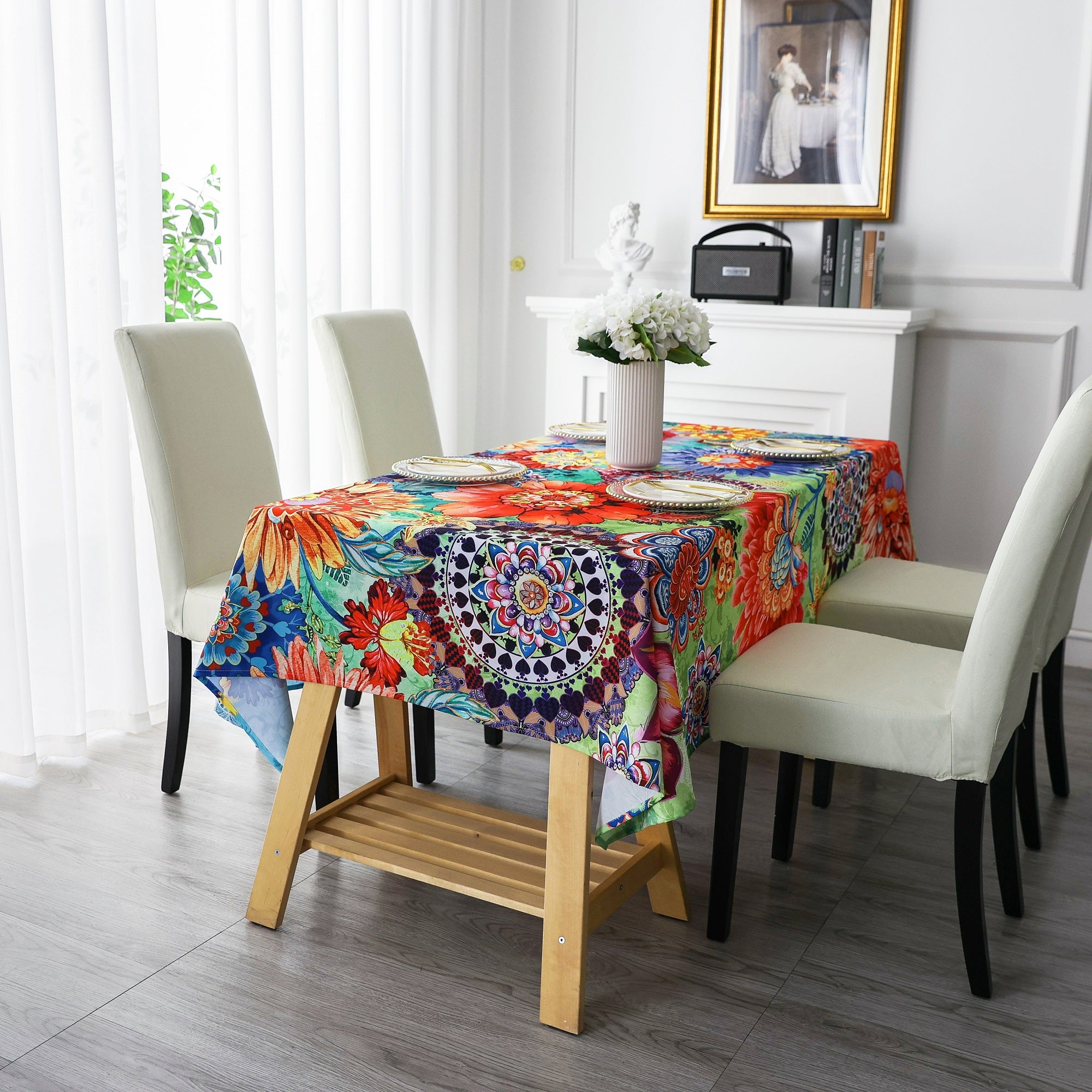 Original Design Hand Drawing Art Print Table Cloth, Washable Water Resistance Microfiber Decorative Rectangle Table Cover