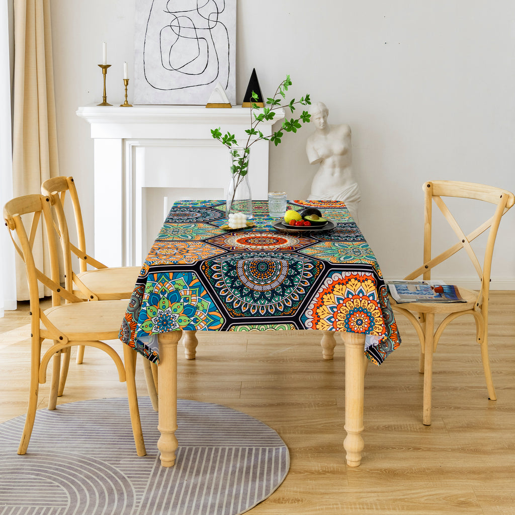 Original Design Hand Drawing Art Print Table Cloth, Washable Water Resistance Microfiber Decorative Rectangle Table Cover