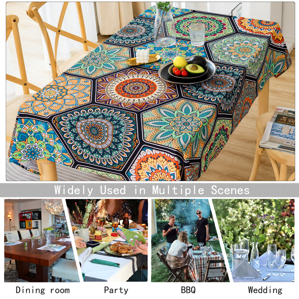 Original Design Hand Drawing Art Print Table Cloth, Washable Water Resistance Microfiber Decorative Rectangle Table Cover