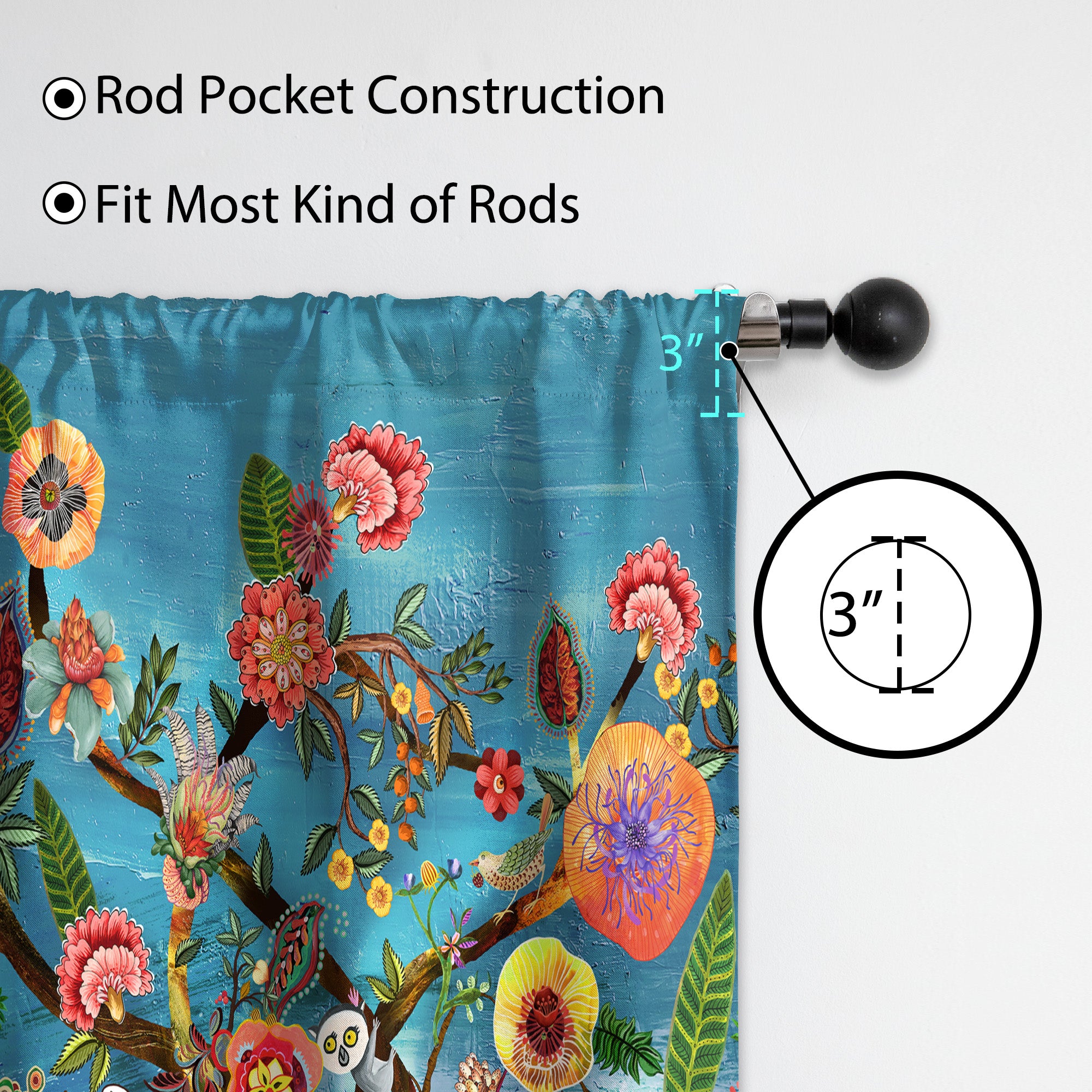 Thermal Blackout Door Curtain - Boho Floral - Room Darkening Panel