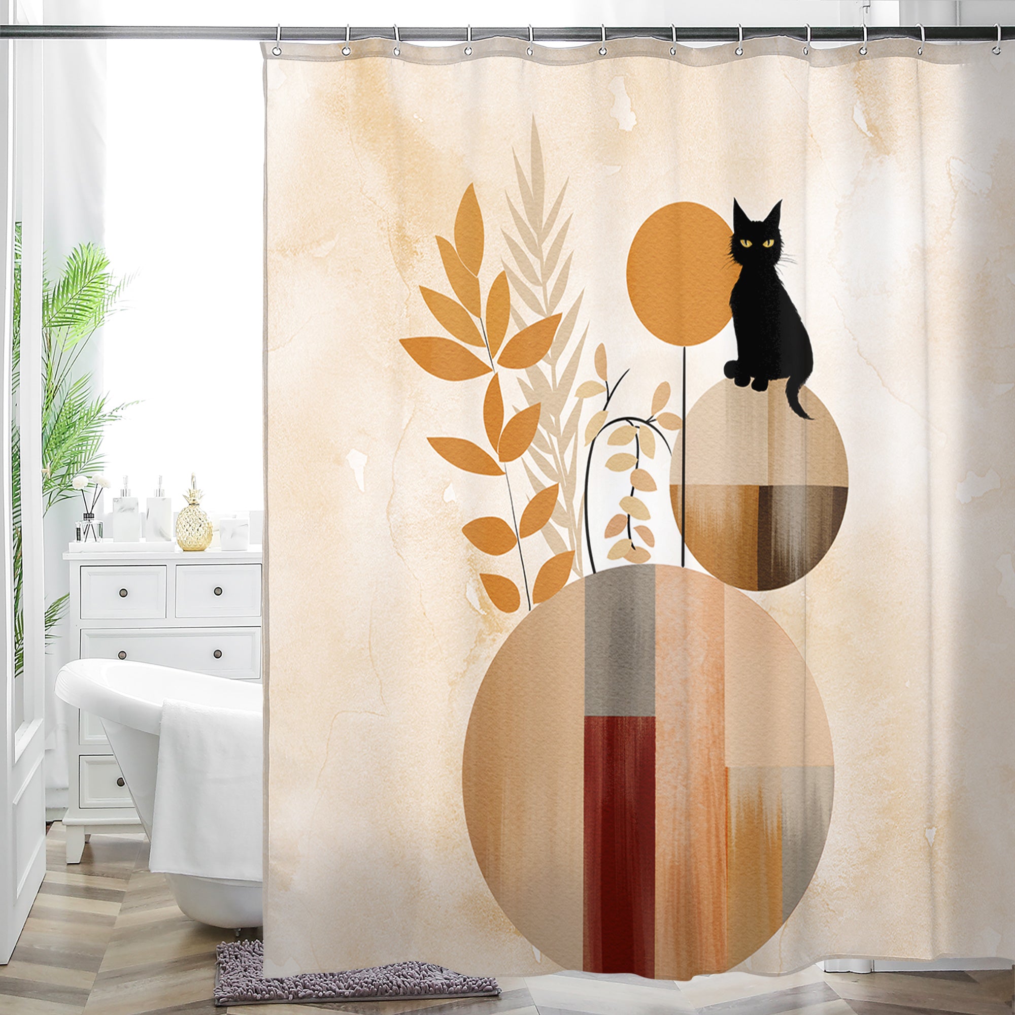 Vintage Farmhouse Shower Curtain - Waterproof Retro Floral - Machine Washable Boho - 72"x72"