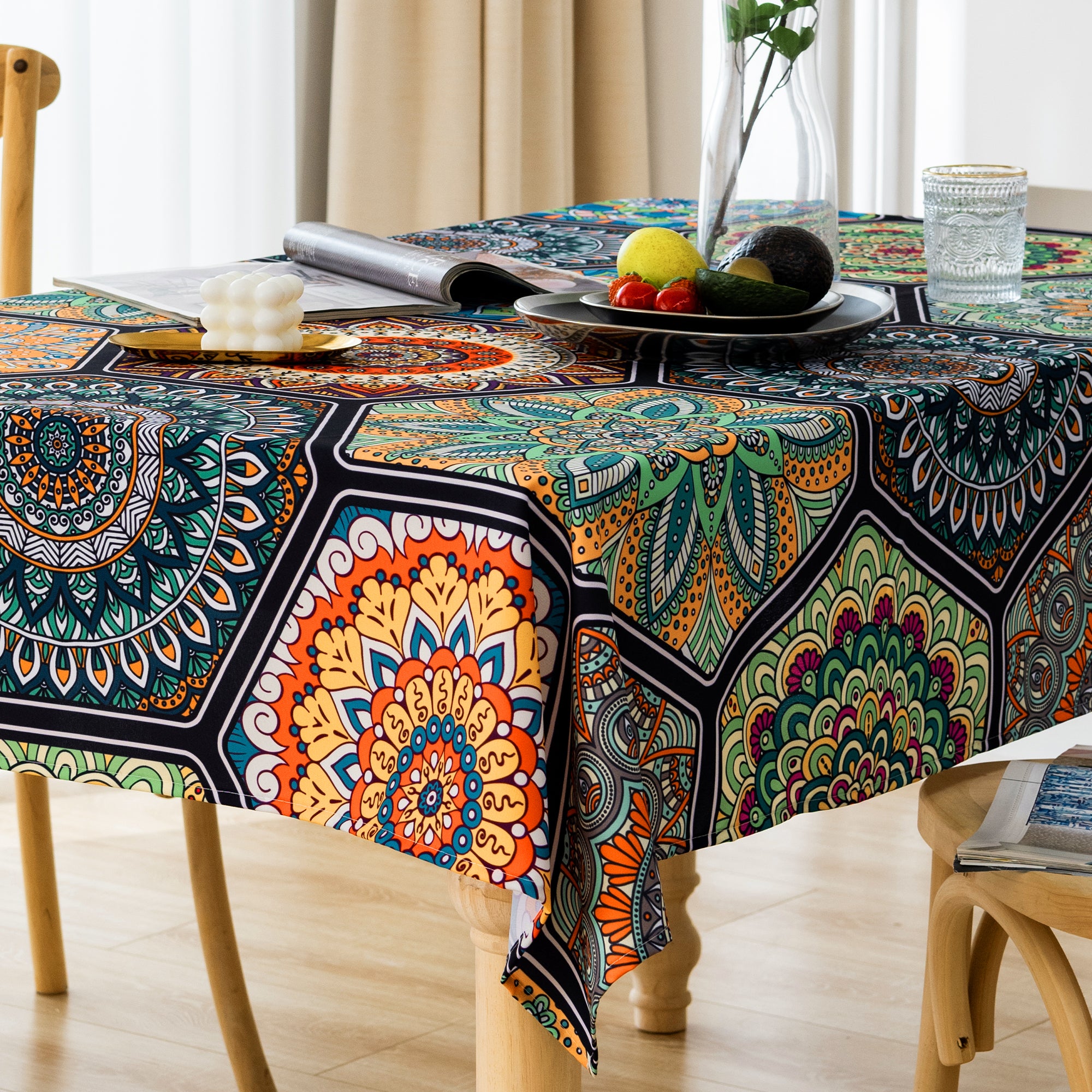 Original Design Hand Drawing Art Print Table Cloth, Washable Water Resistance Microfiber Decorative Rectangle Table Cover