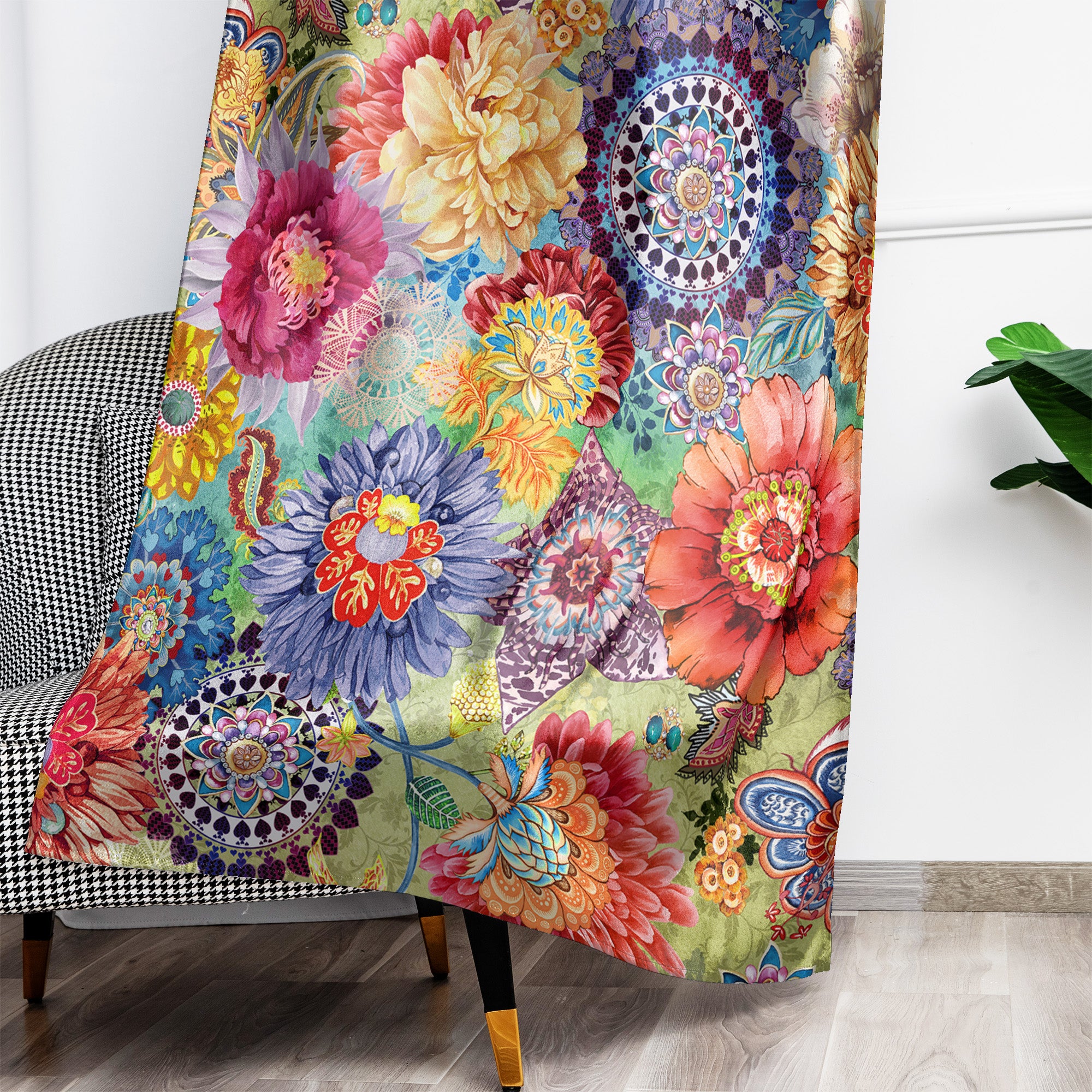 Thermal Blackout Door Curtain - Boho Floral - Room Darkening Panel