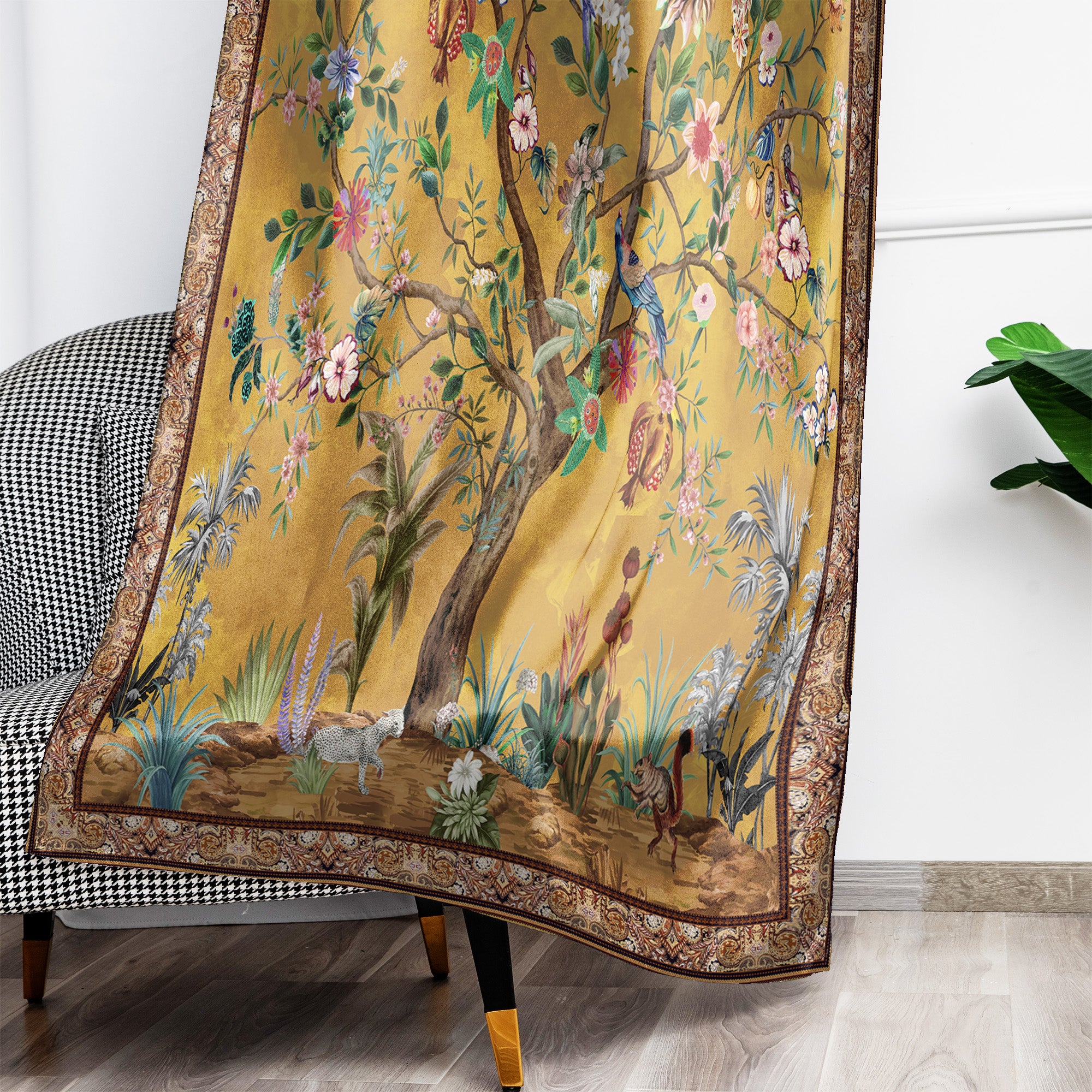 Rod Pocket Door Curtains Thermal Insulated Room Darkening Curtains Blackout Floral Style Drapes Window Curtain 1 Panel for Living Room Bedroom Kitchen