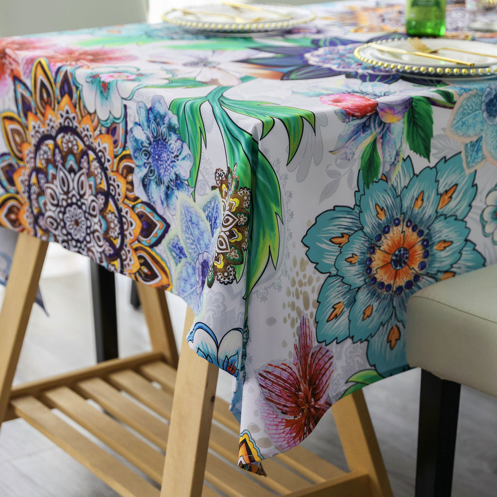 Original Design Hand Drawing Art Print Table Cloth, Washable Water Resistance Microfiber Decorative Rectangle Table Cover