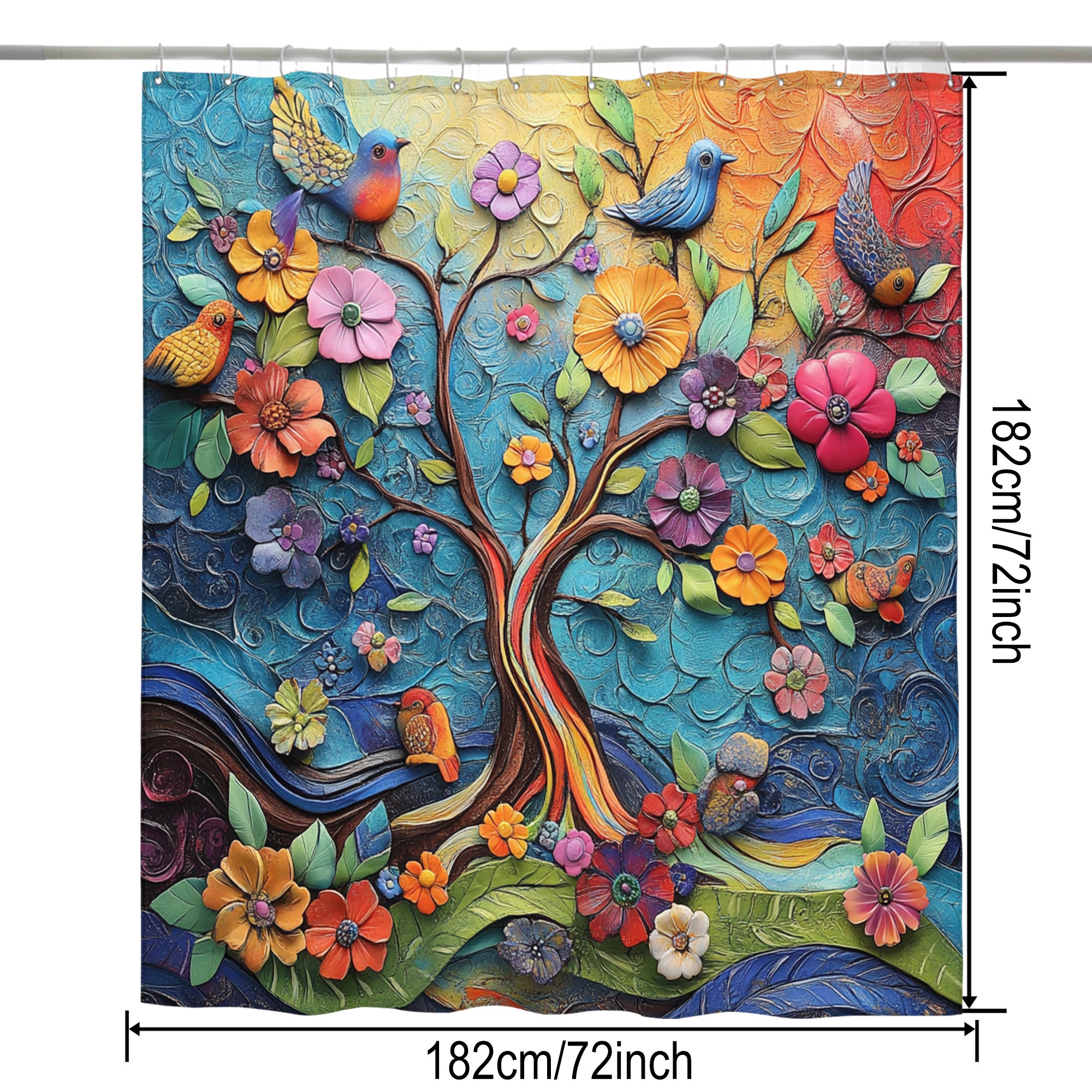Classic Timeless Shower Curtain - Traditional Boho Floral - Waterproof Machine Washable - 72"x72"