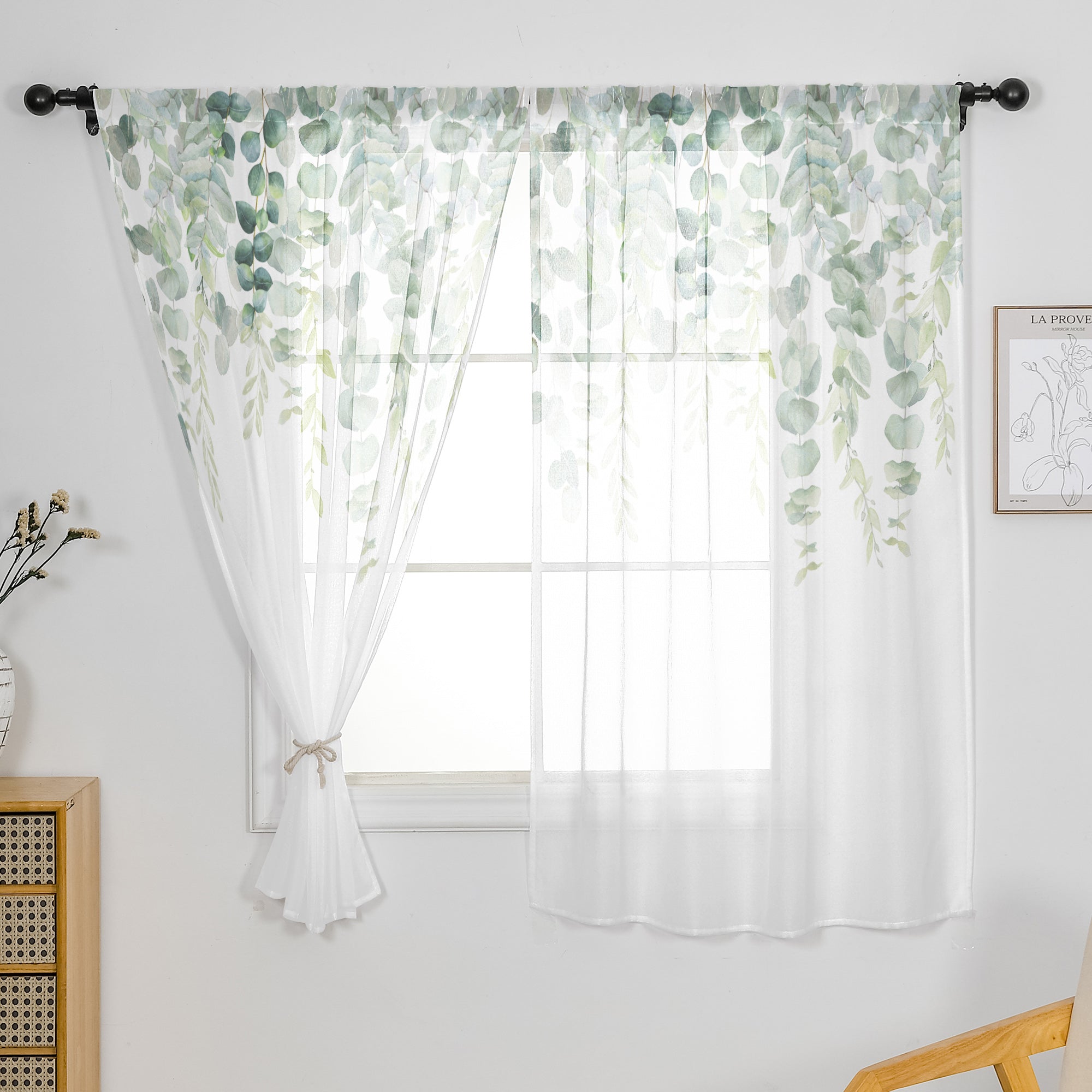 Rod Pocket Window Sheer Curtains (2 Panels) Linen Textured Semi Sheer Curtains Light Glare Filtering Window Decor Set for Kitchen/Bedroom/Living Room