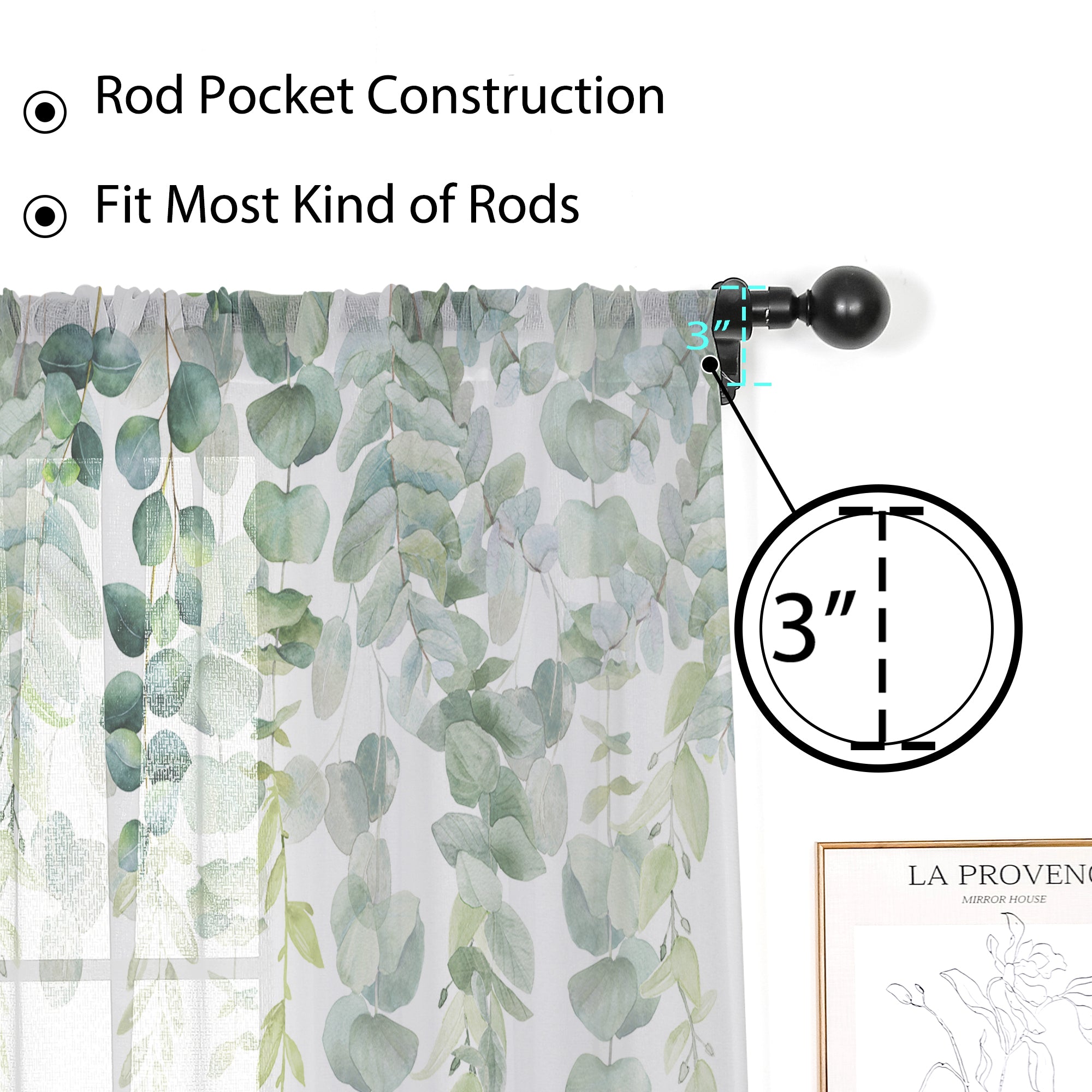 Rod Pocket Window Sheer Curtains (2 Panels) Linen Textured Semi Sheer Curtains Light Glare Filtering Window Decor Set for Kitchen/Bedroom/Living Room