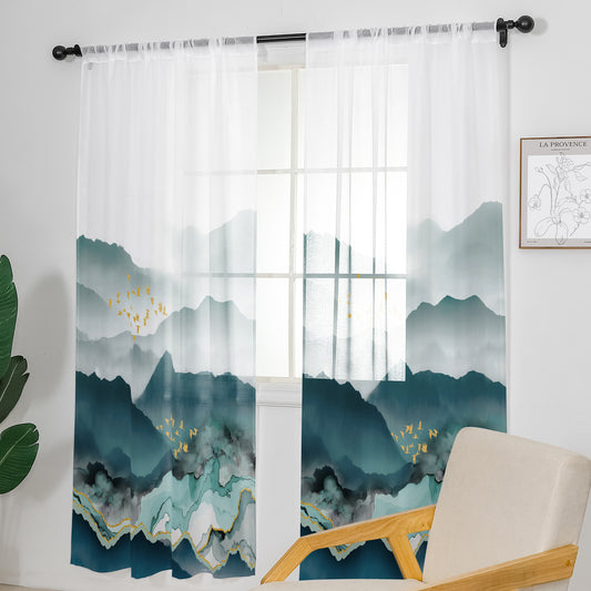 Rod Pocket Window Sheer Curtains (2 Panels) Linen Textured Semi Sheer Curtains Light Glare Filtering Window Decor Set for Kitchen/Bedroom/Living Room