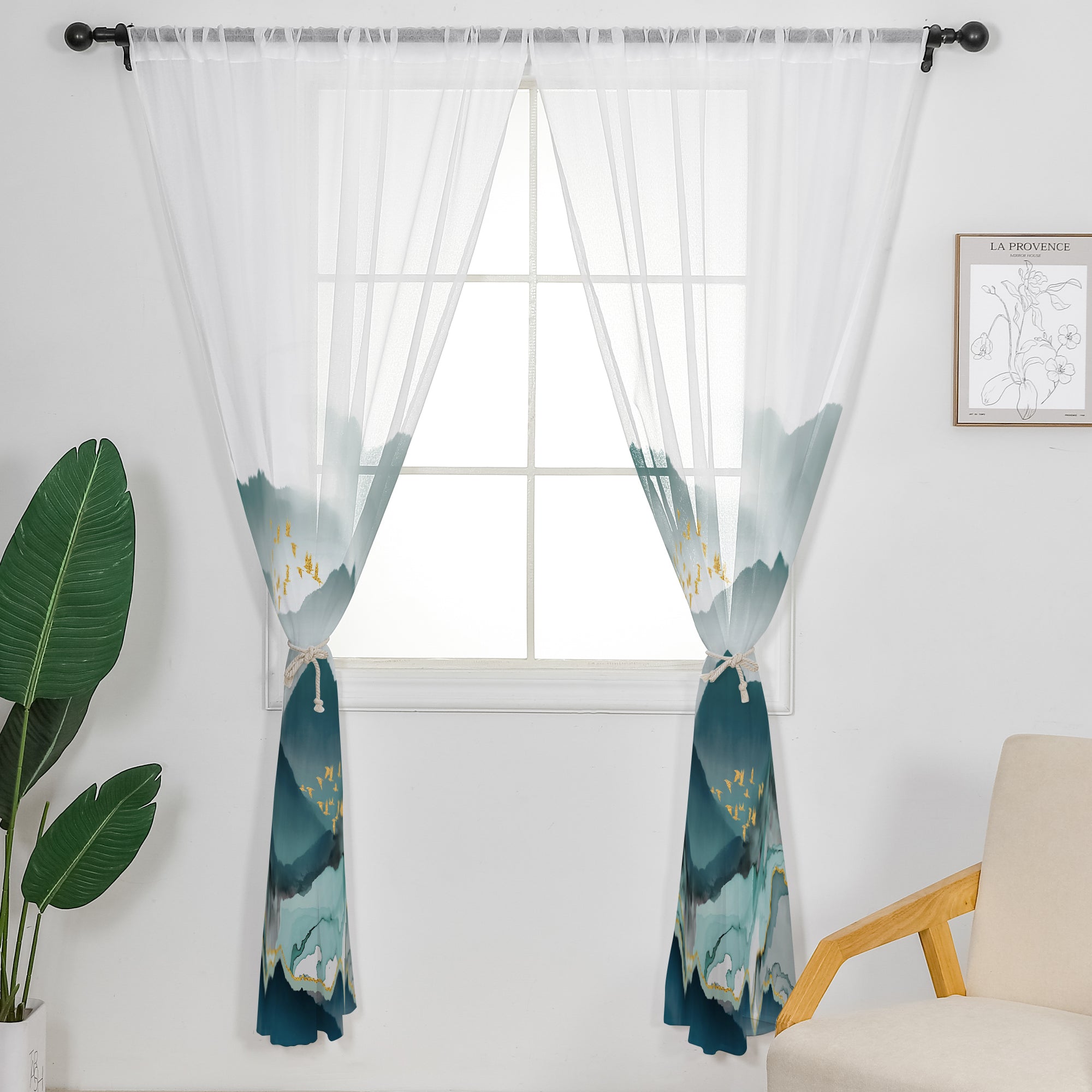 Linen Sheer Curtains - 2 Panel Set - Light Filtering Window Drapes