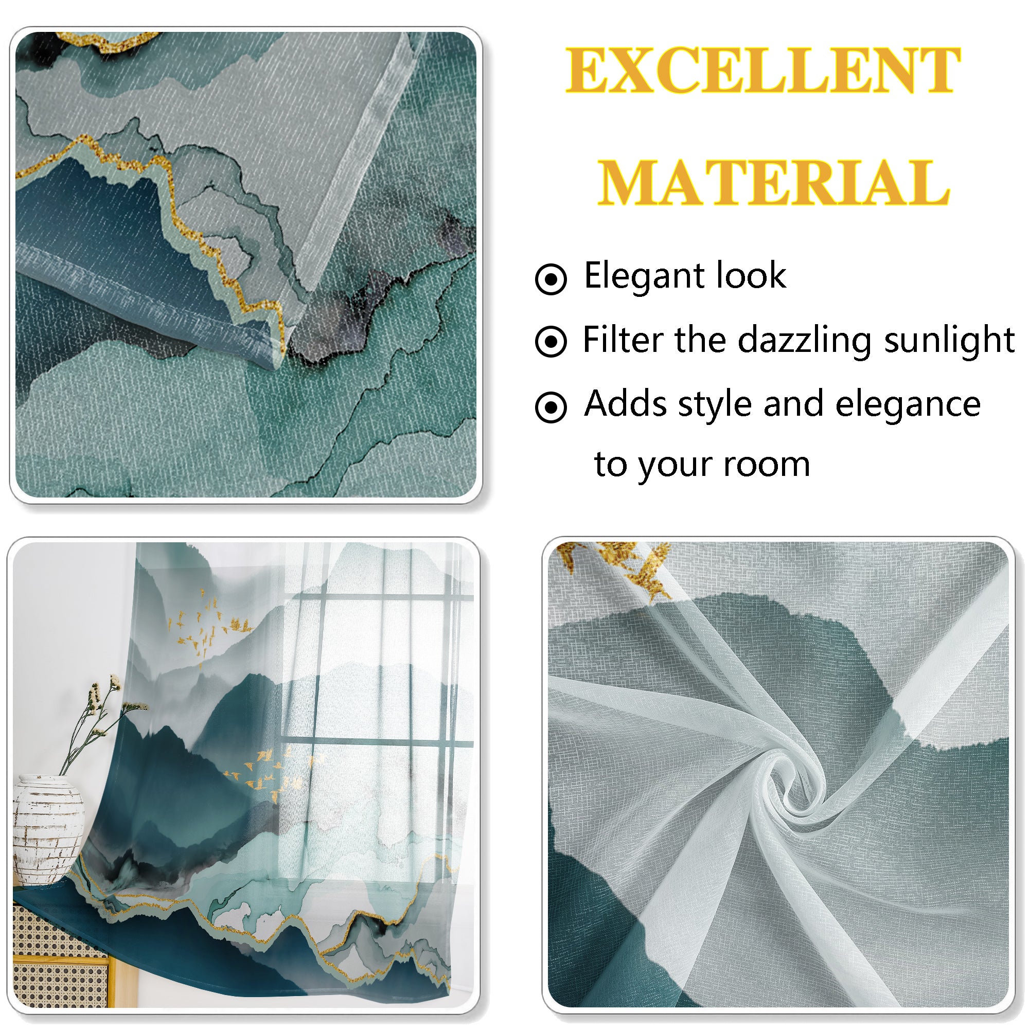 Linen Sheer Curtains - 2 Panel Set - Light Filtering Window Drapes