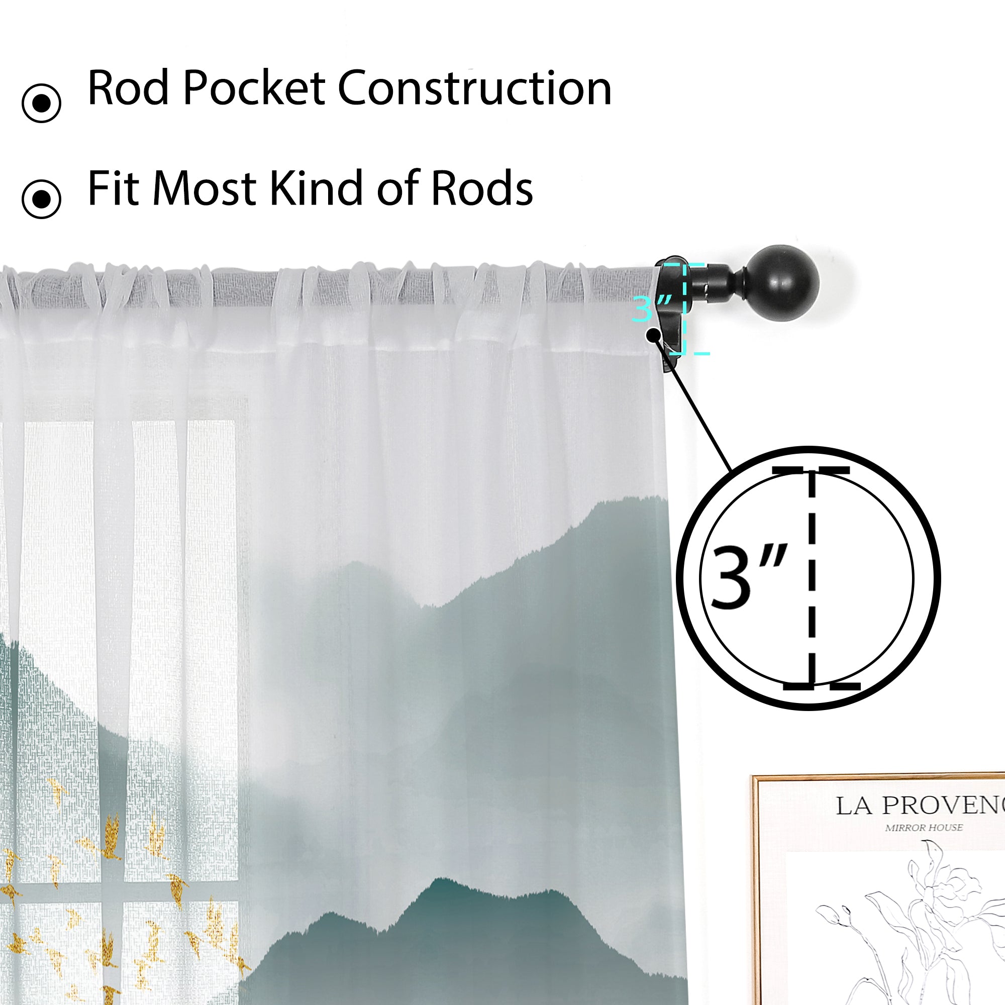 Linen Sheer Curtains - 2 Panel Set - Light Filtering Window Drapes