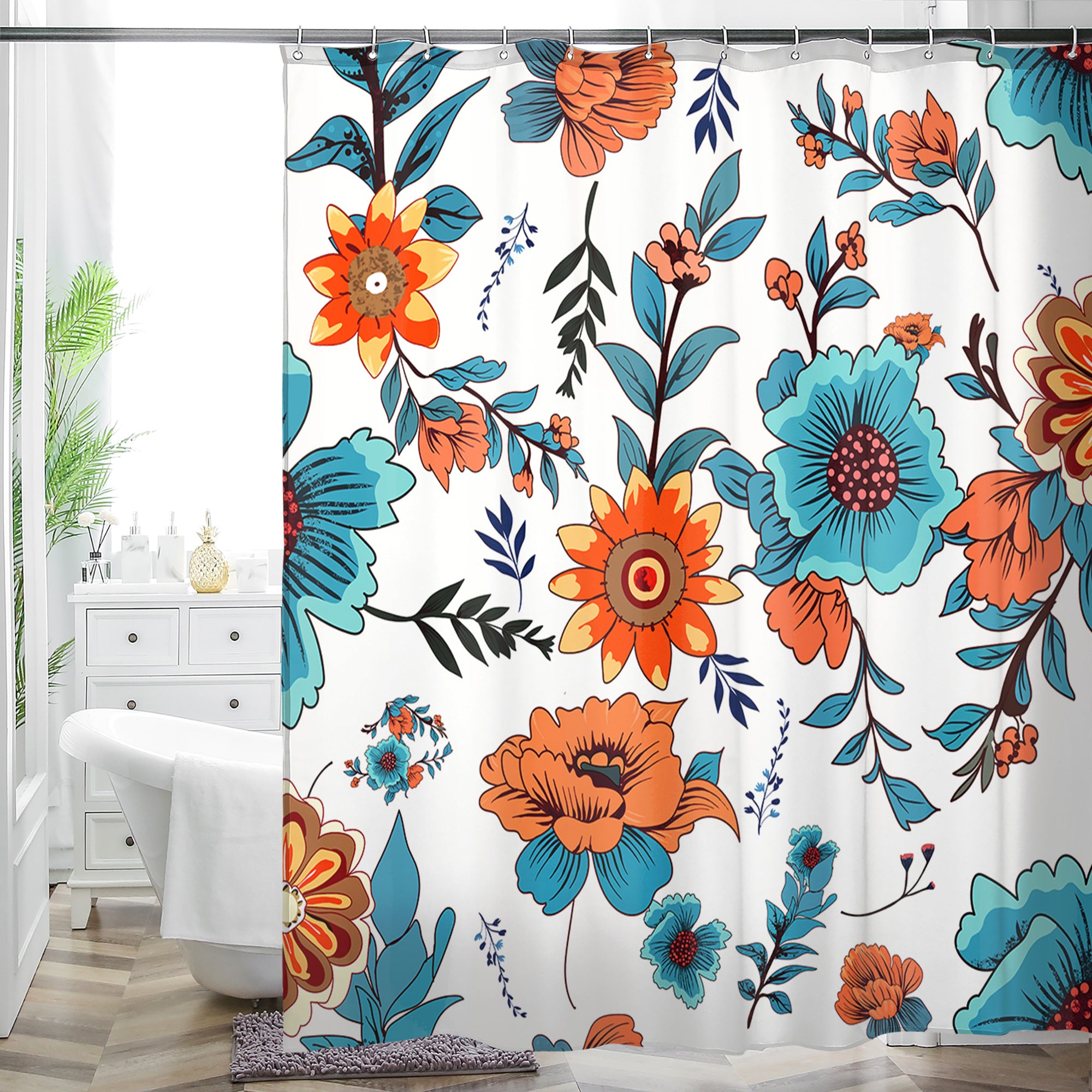 Fresh Bright Shower Curtain - Airy Waterproof Boho Floral - Machine Washable - 72"x72"