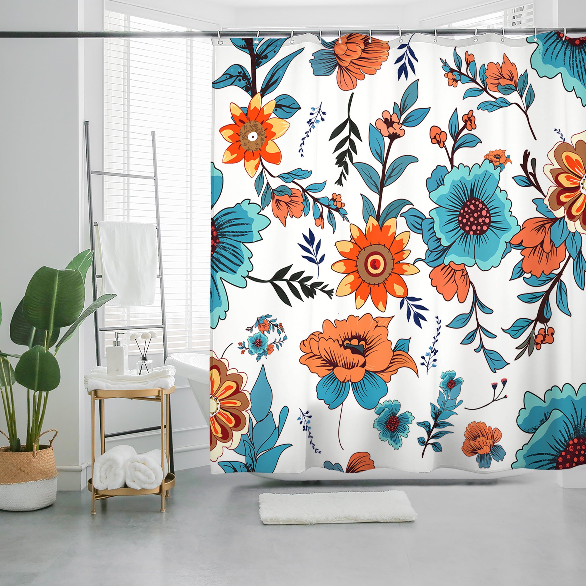 Fresh Bright Shower Curtain - Airy Waterproof Boho Floral - Machine Washable - 72"x72"