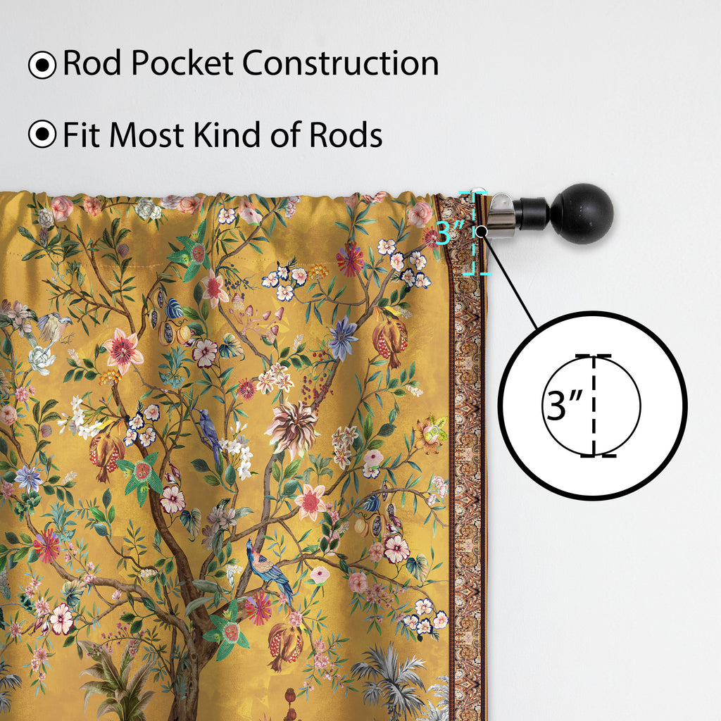Rod Pocket Door Curtains Thermal Insulated Room Darkening Curtains Blackout Floral Style Drapes Window Curtain 1 Panel for Living Room Bedroom Kitchen