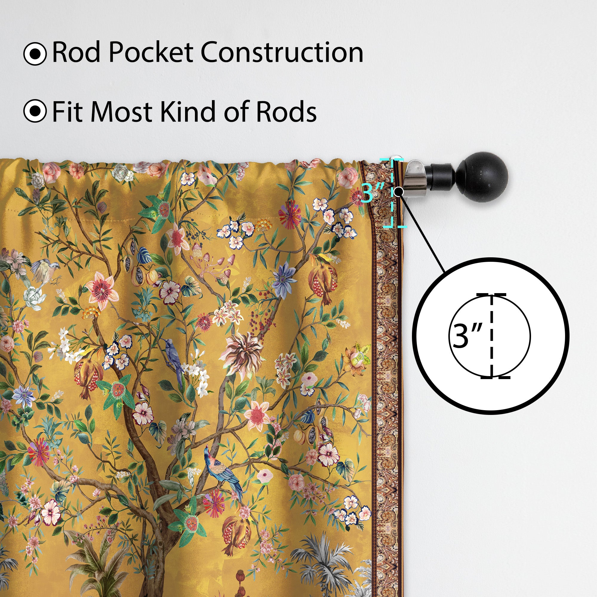 Rod Pocket Door Curtains Thermal Insulated Room Darkening Curtains Blackout Floral Style Drapes Window Curtain 1 Panel for Living Room Bedroom Kitchen