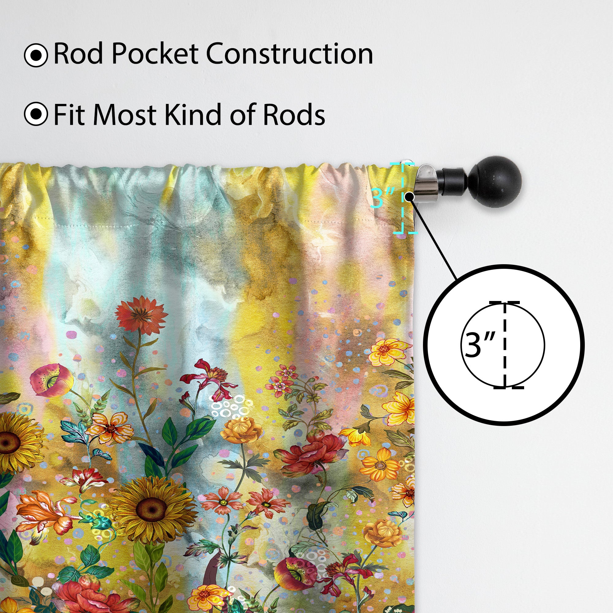 Thermal Blackout Door Curtain - Boho Floral - Room Darkening Panel