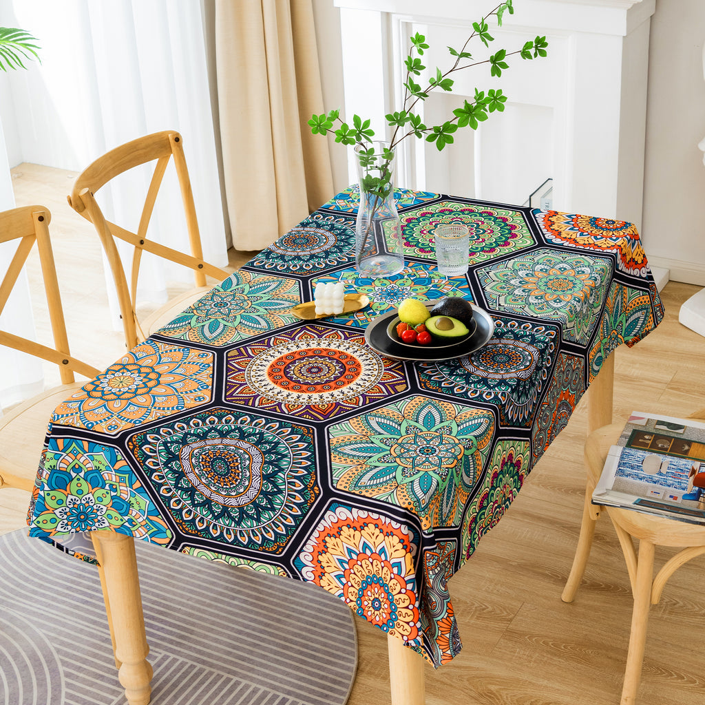 Original Design Hand Drawing Art Print Table Cloth, Washable Water Resistance Microfiber Decorative Rectangle Table Cover