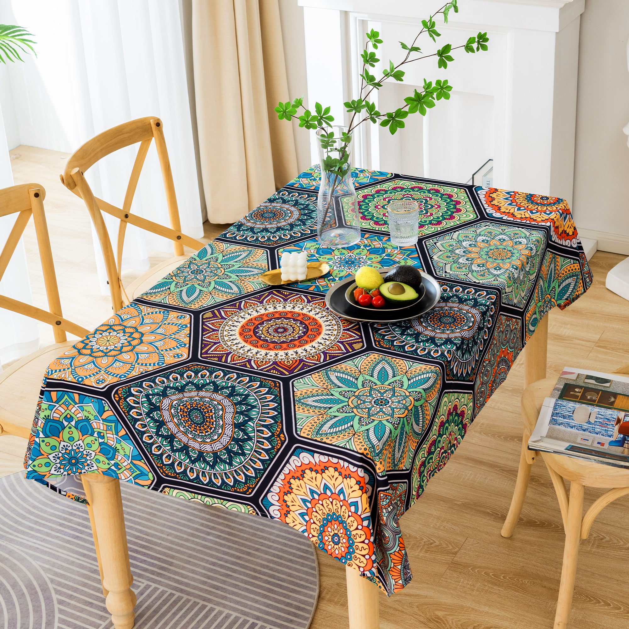 Original Design Hand Drawing Art Print Table Cloth, Washable Water Resistance Microfiber Decorative Rectangle Table Cover