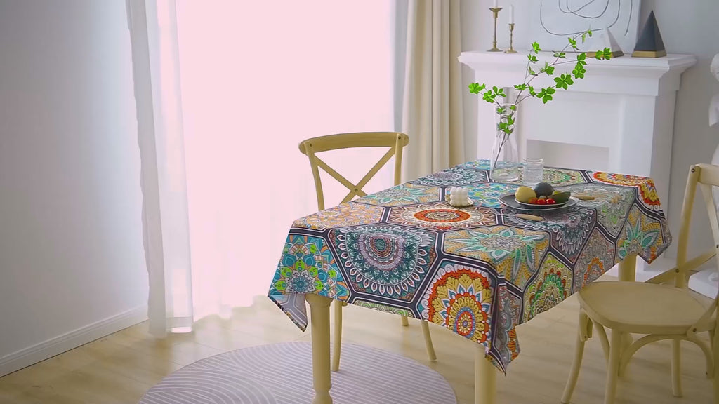 Original Design Hand Drawing Art Print Table Cloth, Washable Water Resistance Microfiber Decorative Rectangle Table Cover