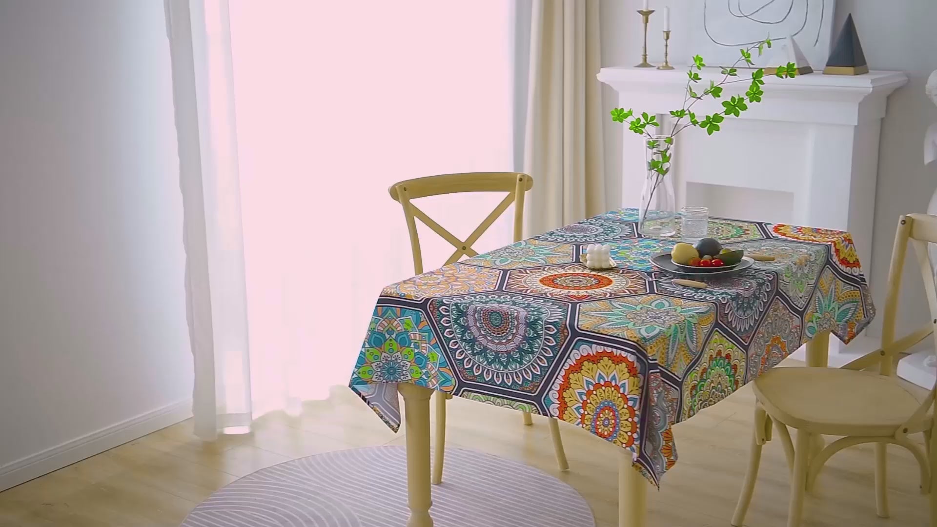 Original Design Hand Drawing Art Print Table Cloth, Washable Water Resistance Microfiber Decorative Rectangle Table Cover