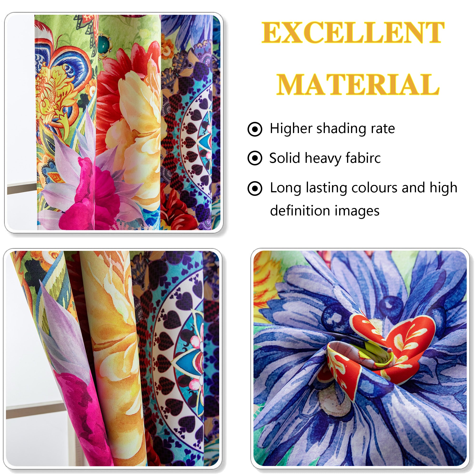 Blackout Window Curtains - 2 Panel Set - Thermal Insulated Boho Floral