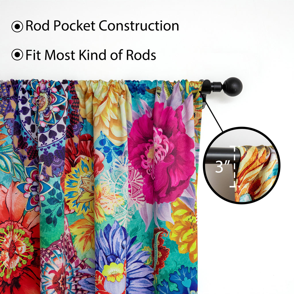 Blackout Window Curtains - 2 Panel Set - Thermal Insulated Boho Floral