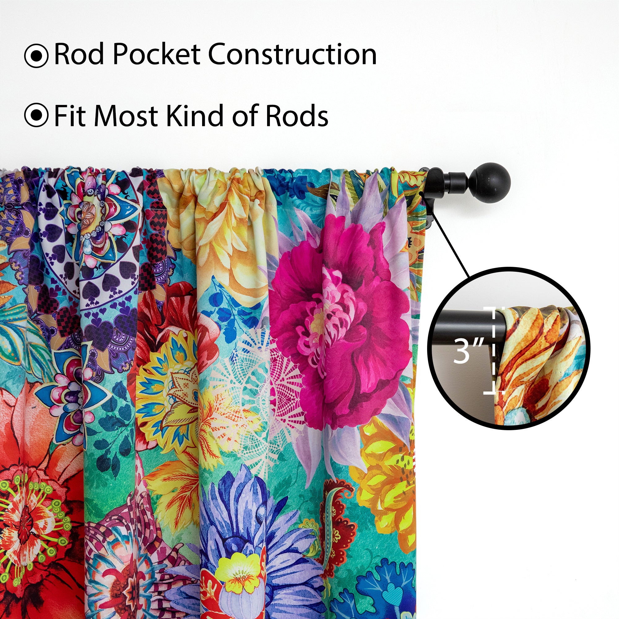 Blackout Window Curtains - 2 Panel Set - Thermal Insulated Boho Floral