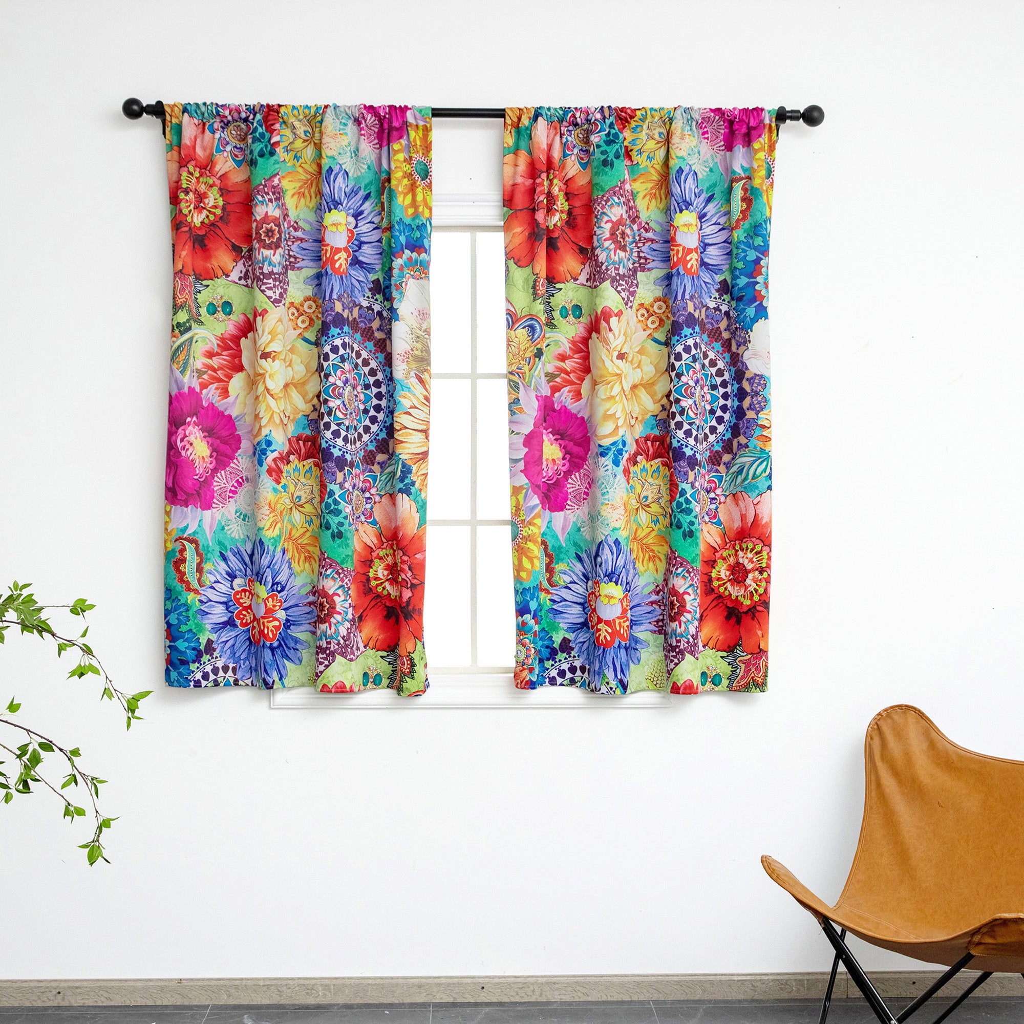 Blackout Window Curtains - 2 Panel Set - Thermal Insulated Boho Floral
